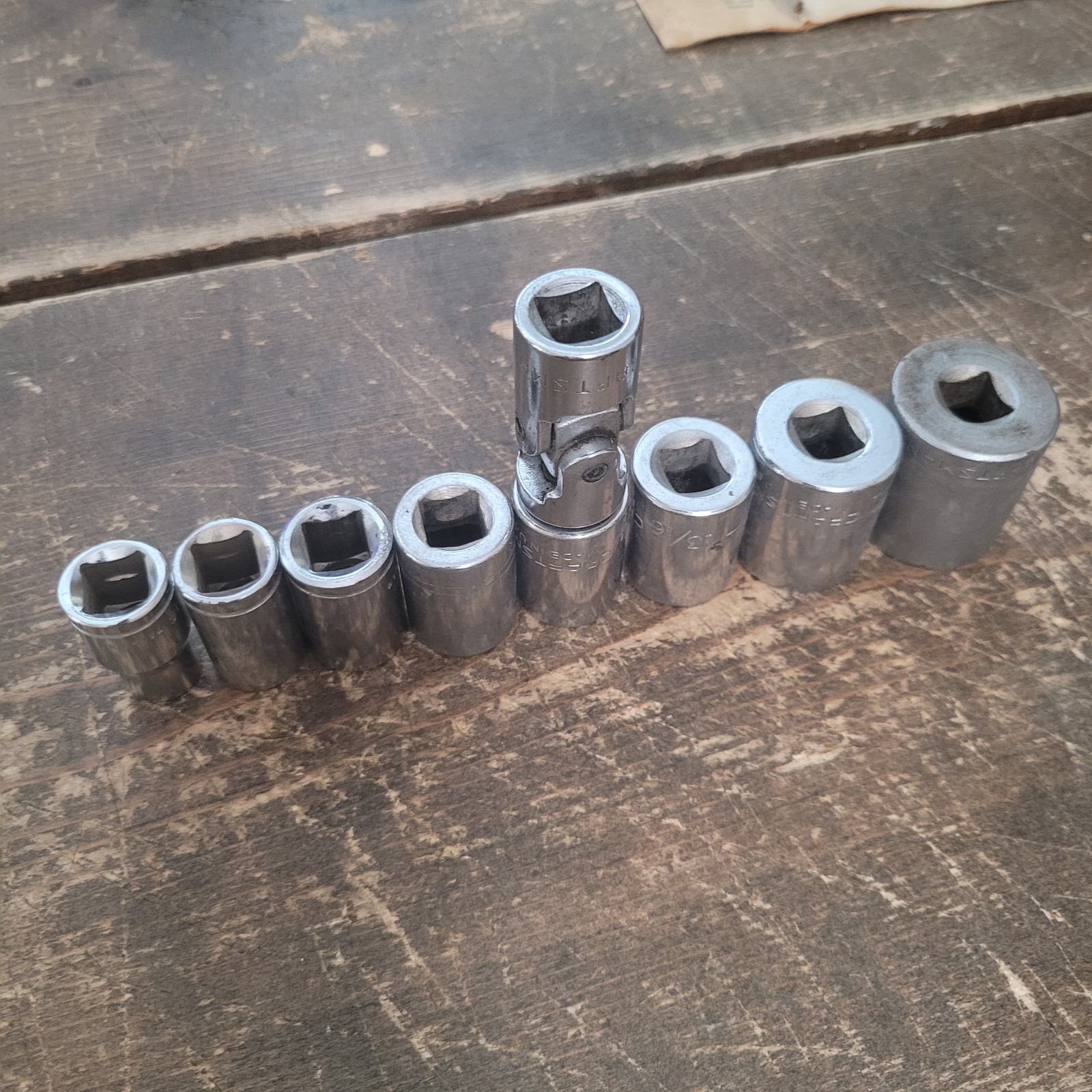 Vtg Craftsman 9pc 1/2″ Drive SAE 12 PT Shallow Sockets & Swivel Extension V VV