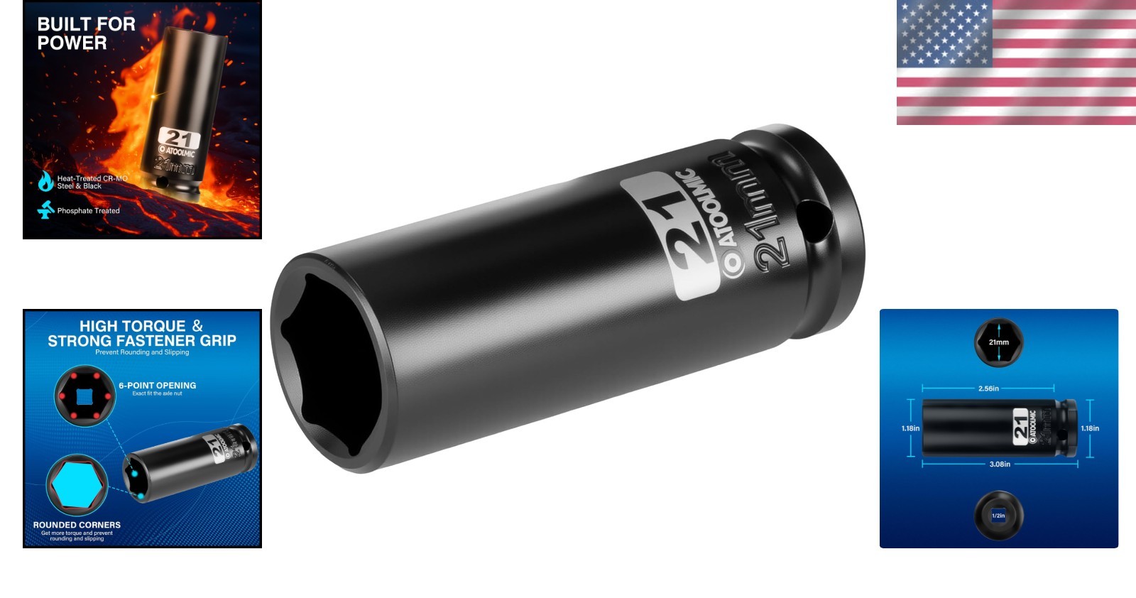21mm Deep Impact Socket – 1/2 Inch Drive, Chrome Moly Steel for Professionals