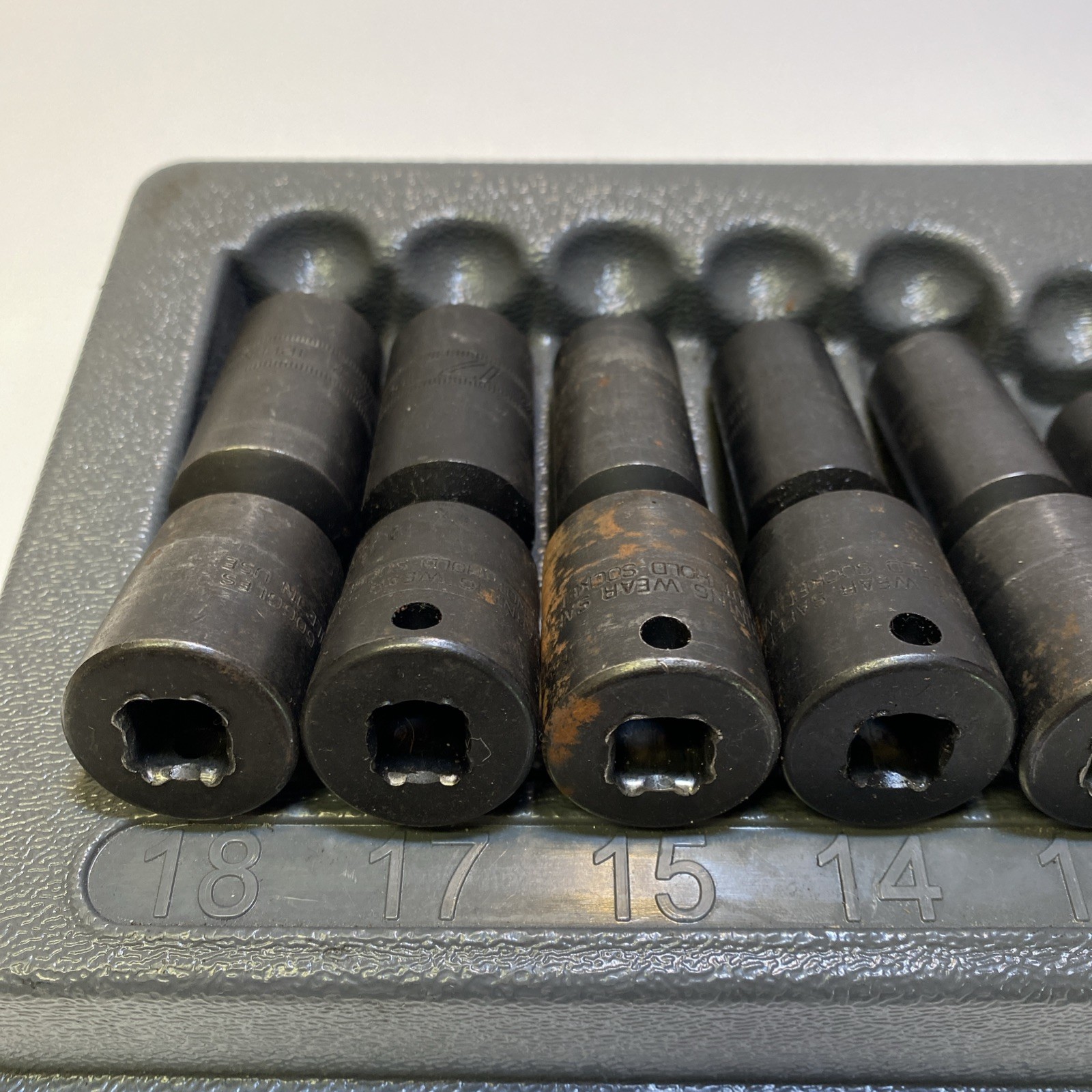 Snap-On 7 pc 3/8” Drive 6pt Deep Impact Swivel Socket Set In Tray