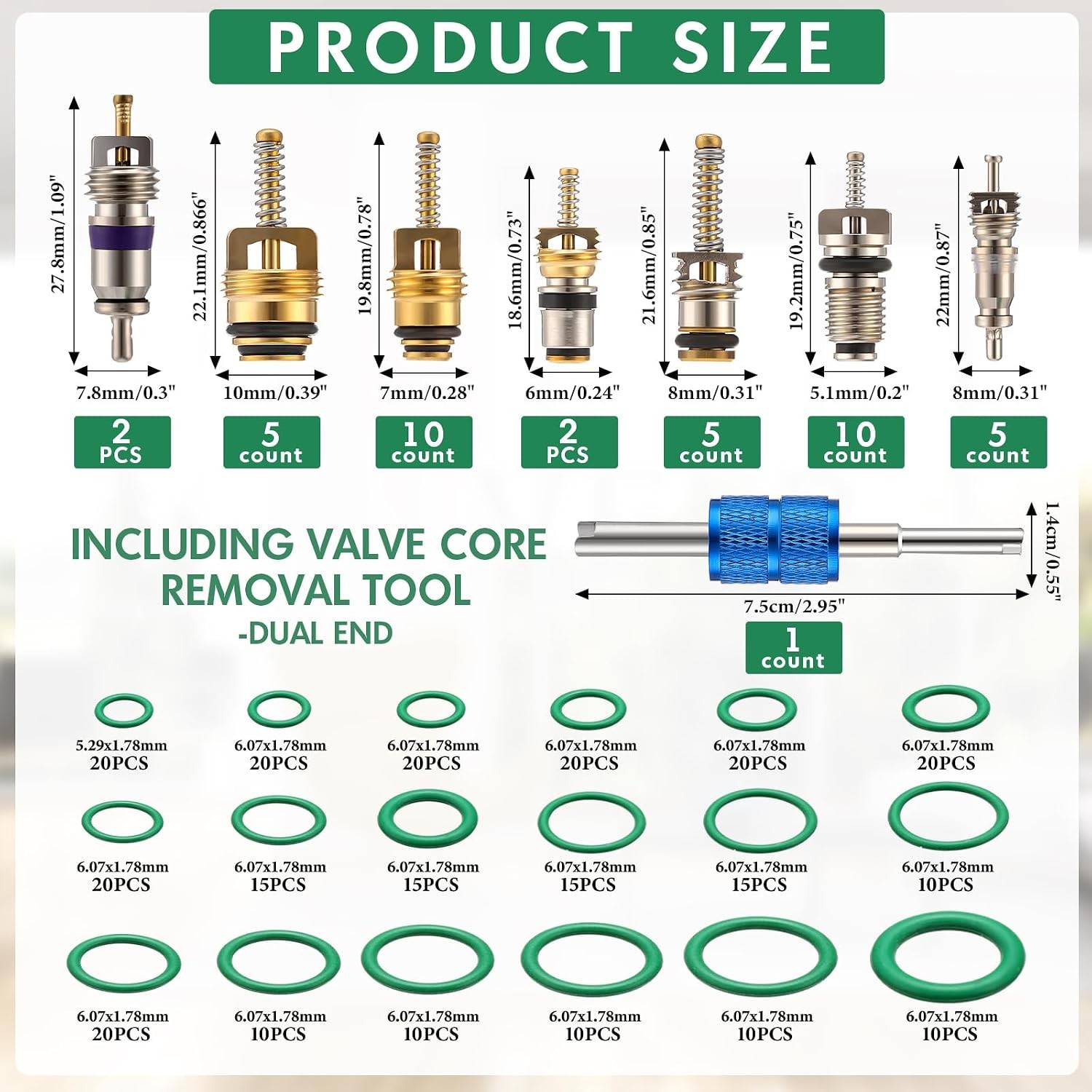 570Pcs Car A/C O-Ring Set Valve Core Set R12 R134a Tire Valve Stem Remover Tool