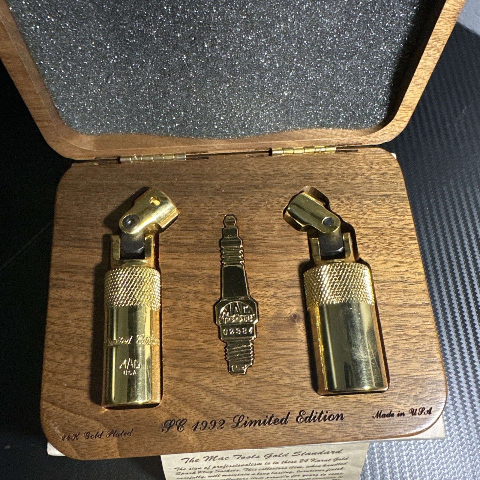Mac Tools 2 Piece Universal Spark Plug Socket Set 24k Gold Plated LE 1992