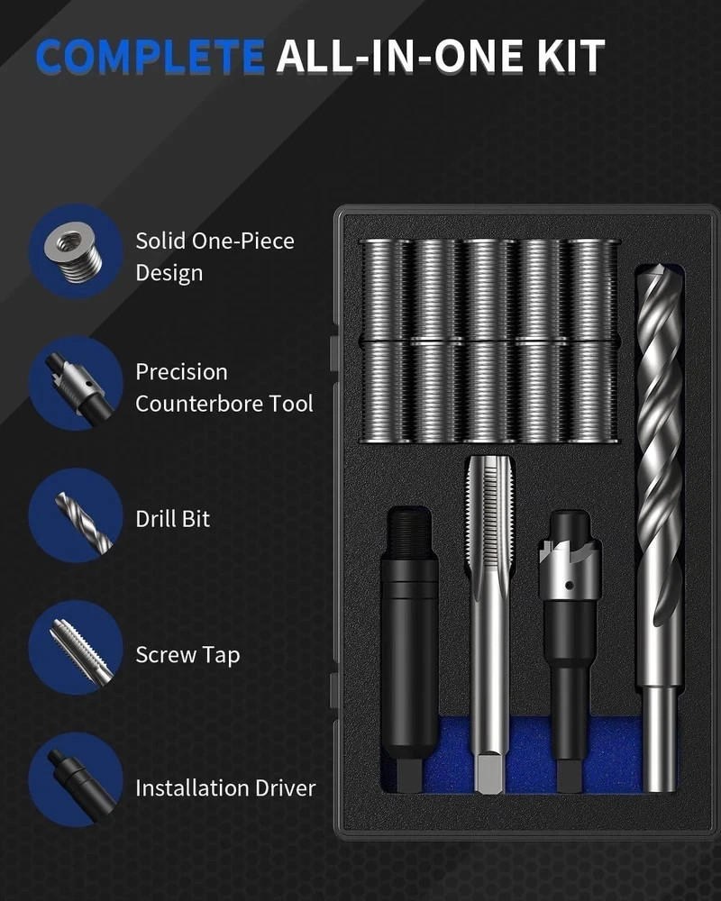 M11x1.25 Metric Thread Repair Kit, with HSS Drill, M11 X 1.25, Black