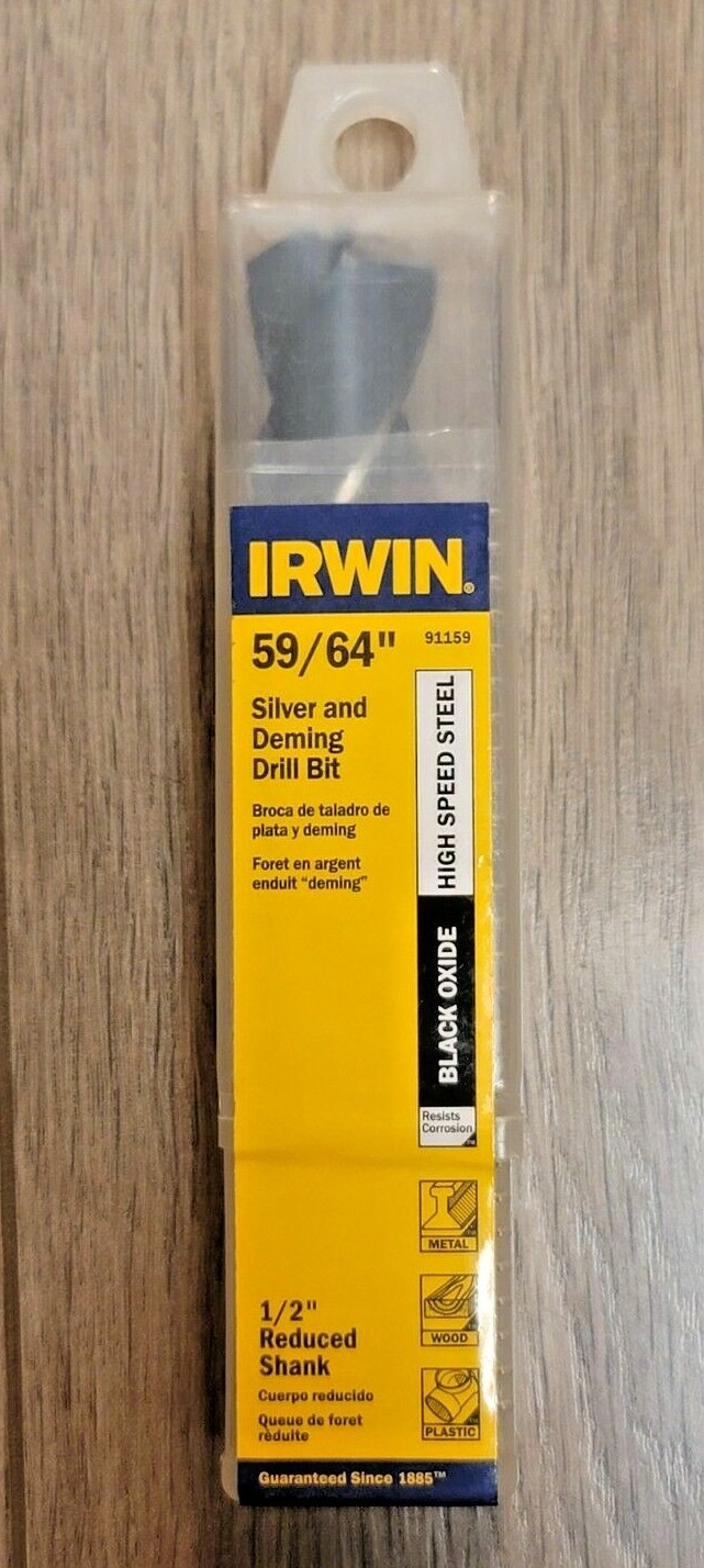 Irwin 59/64″ Silver & Deming High Speed Steel Drill bit with 1/2″ shank! #91159