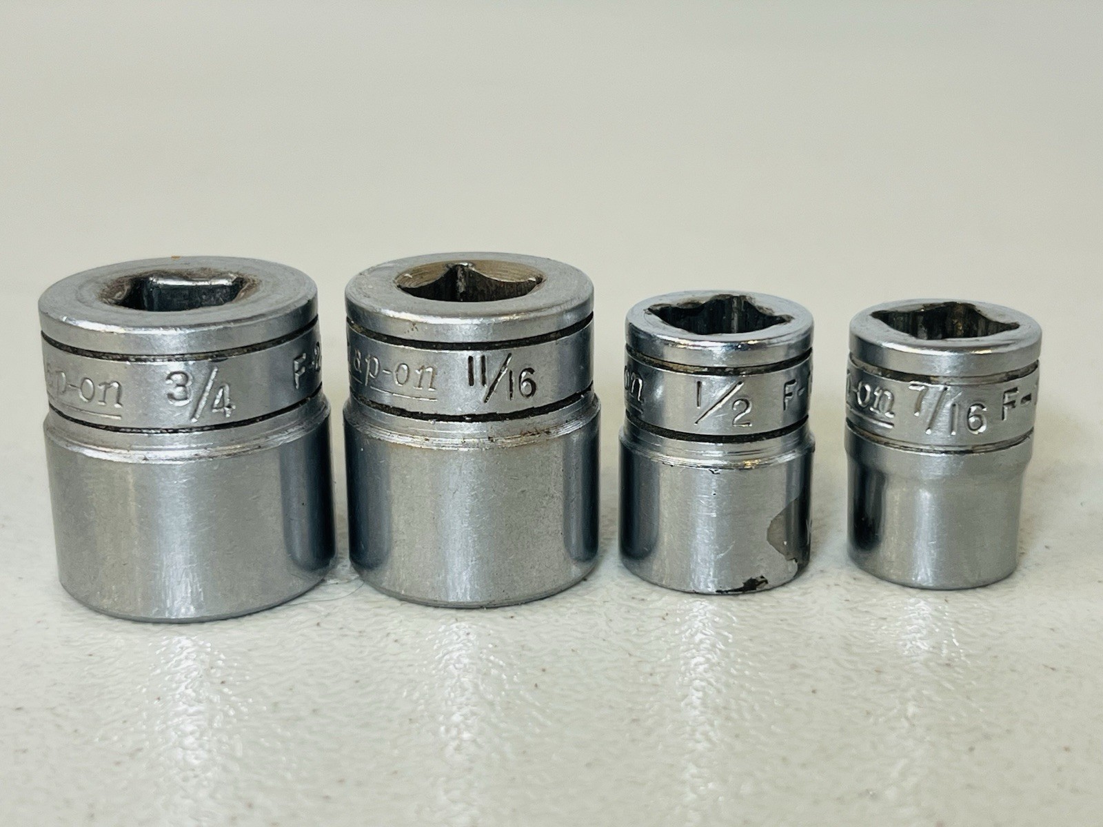 (Lot of 4) Snap-On Socket 3/8 Drive 3/4 F241 11/16 F221 1/2 F161 7/16 F141 12Pt