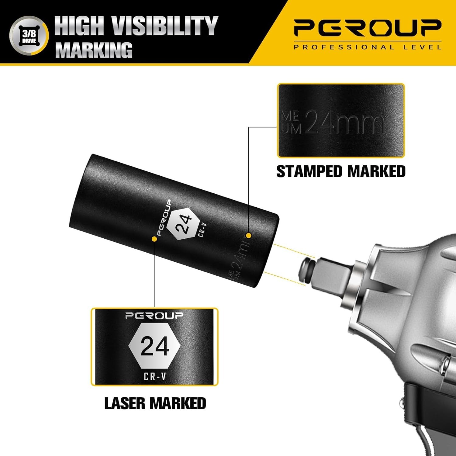 3/8 drive deep impact socket Metric 24mm 6-Point Manganese Phosphate Coating 3/8