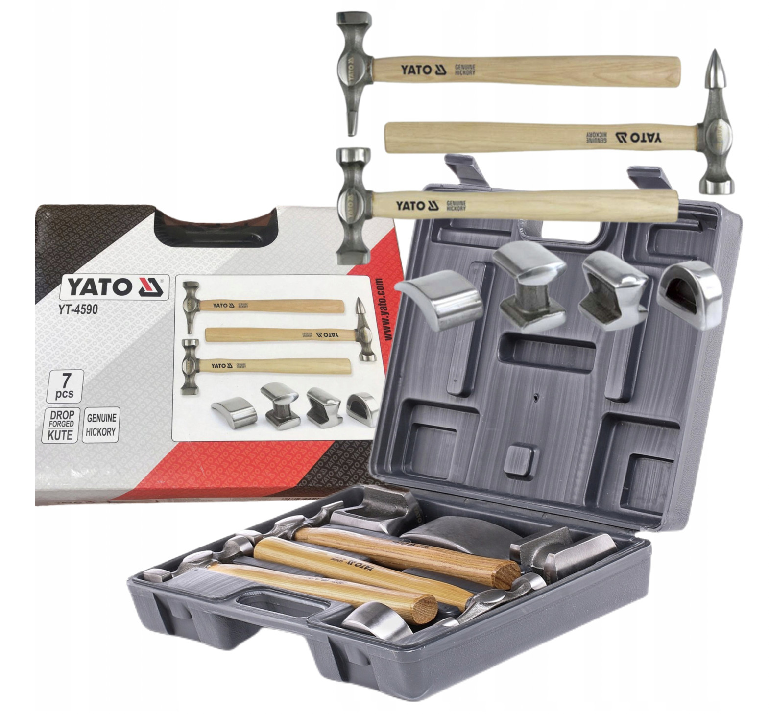 Auto Body Fender Set 7 pcs Tool Hammer and Dolly Repair Kit with Case Yato