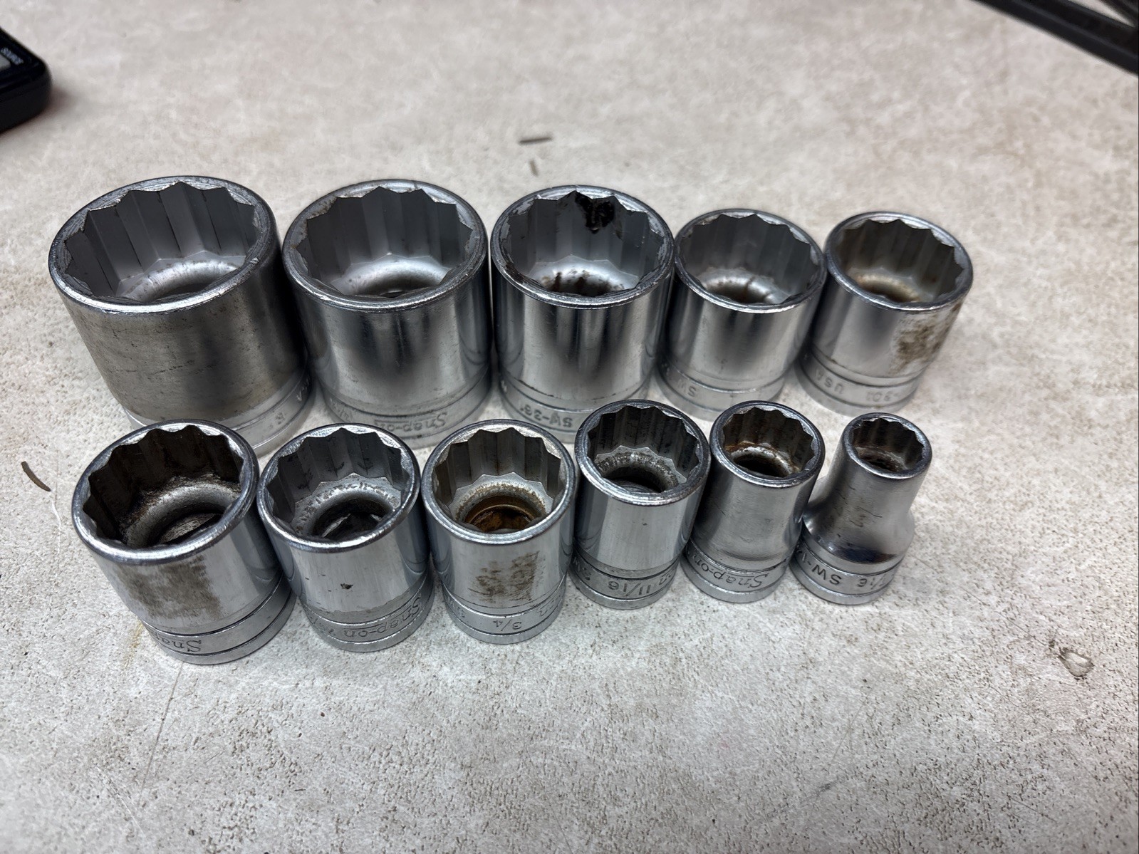 11 Snap-on SW 401 – 141 Socket Set Sae 12 Point 1-1/4″ to 7/16 1/2″ Drive