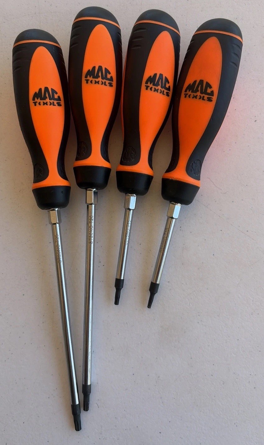 Mac Tools 4pc Torx driver set Orange Handles T10 T15 T20 T25