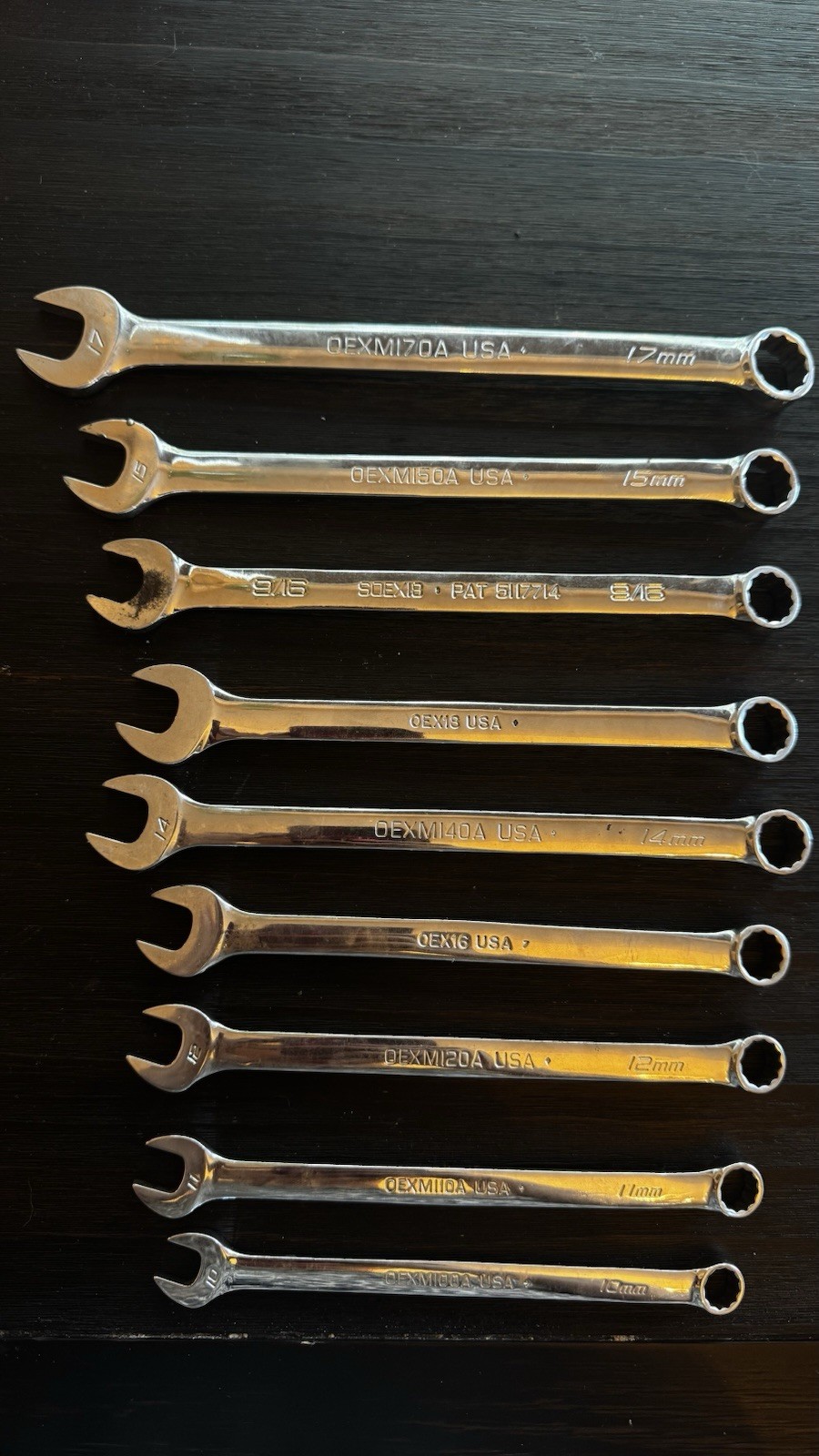 Snap-on OEX OEXM Combination Wrench Lot SAE Metric USA 11 Piece Chrome