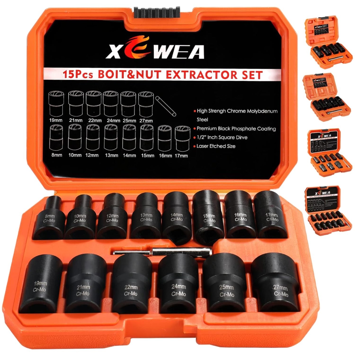 Striped Lug Nut Removal Set – 15PCS Bolt Extractor Kit