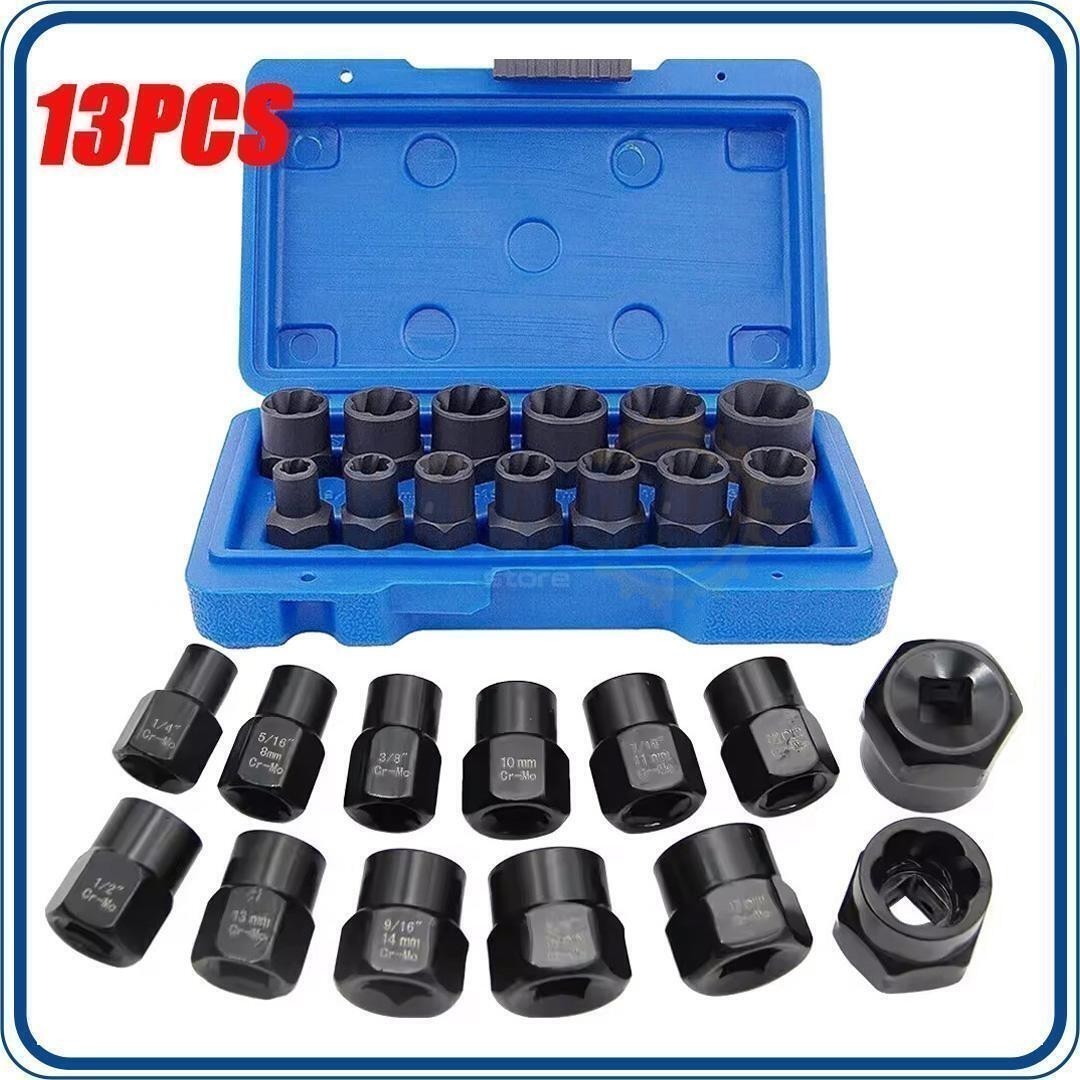 Impact Bolt Extractor Set Nut Remover Set Stripped Extraction Socket Tools 13PCS