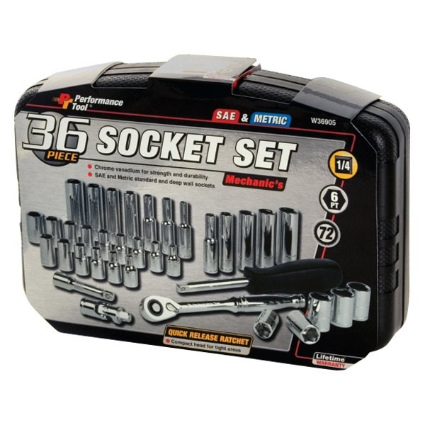 Performance Tool 1/4″ Drive SAE/Metric Ratchet & Socket Set, 36 Pieces