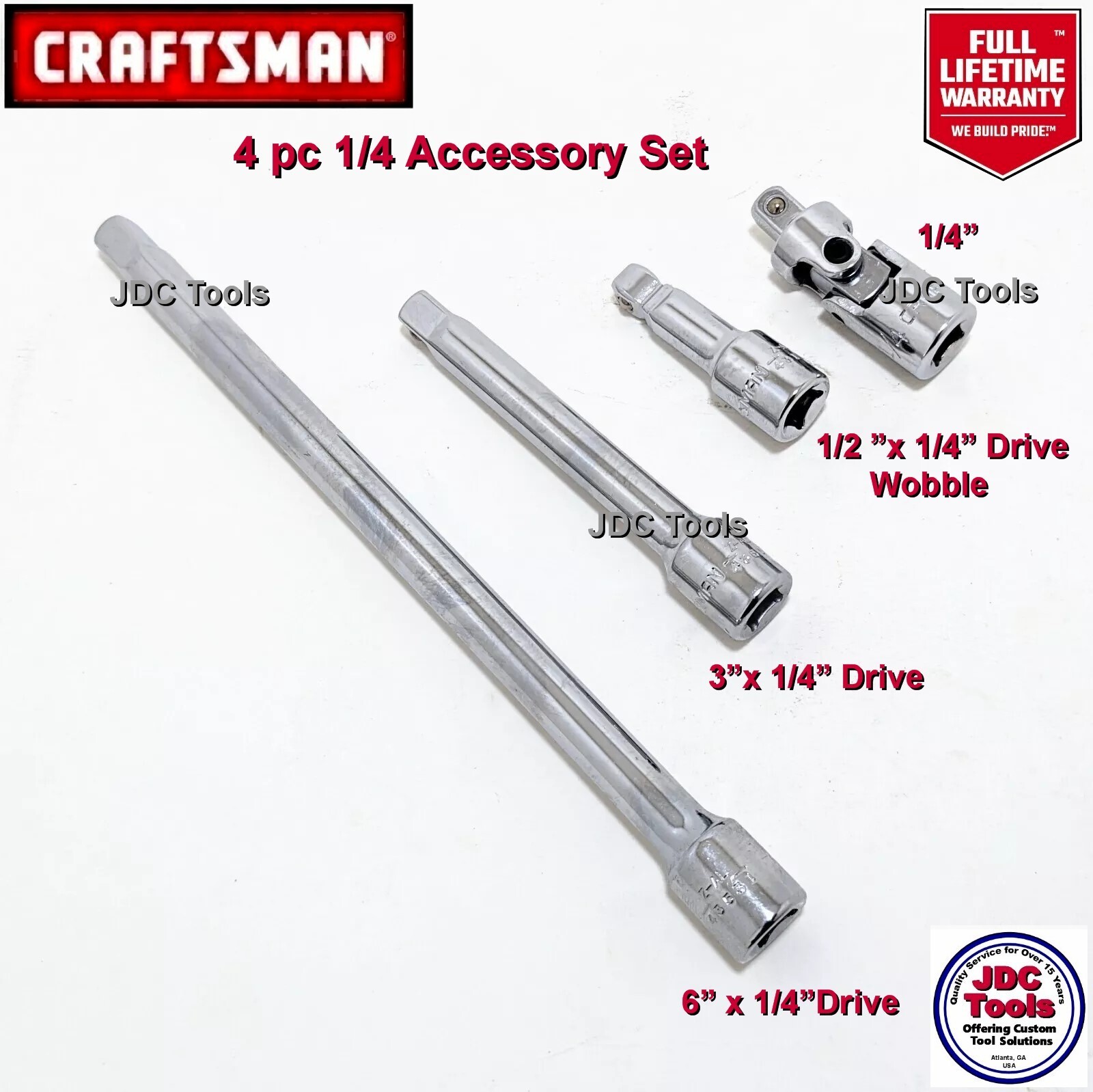 New Craftsman 4pc Wobble Extension Set 1/4 Inch Drive & Universal Joint Adapter