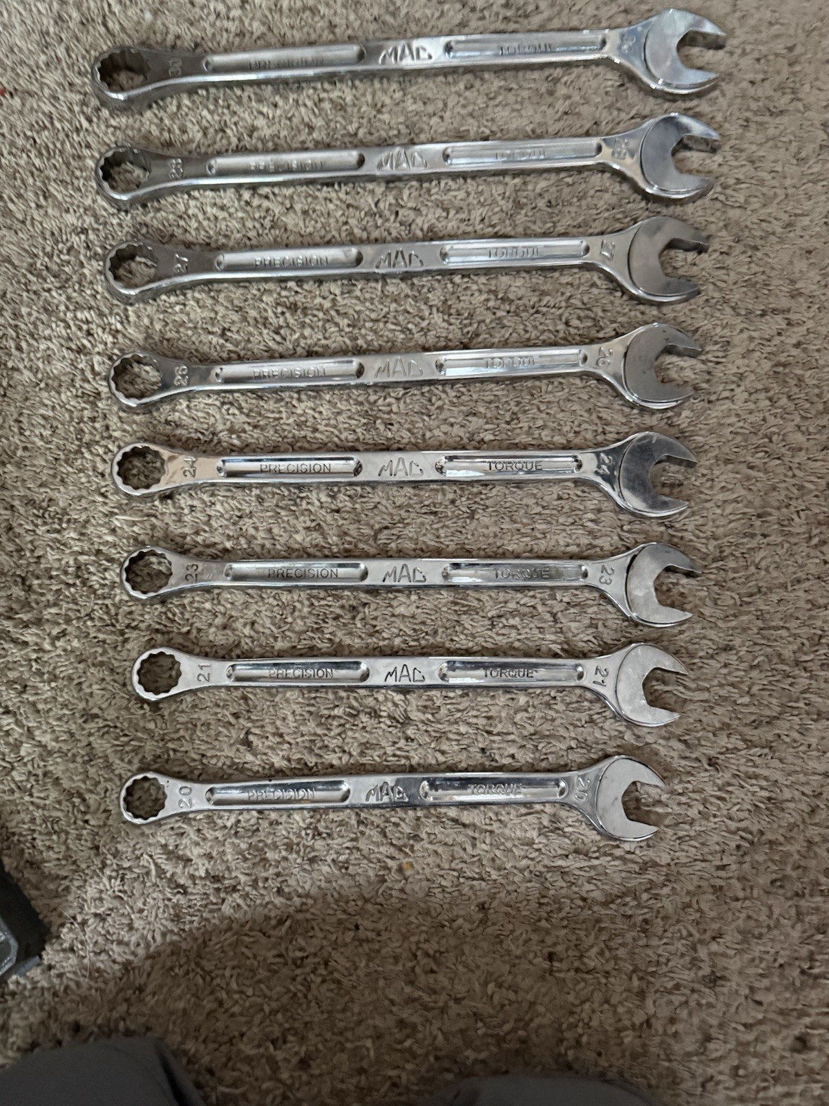(9) Mac Precision Torque Metric Combo Wrenches 32,30,28,27,26,24,23,20,21 &20 MM
