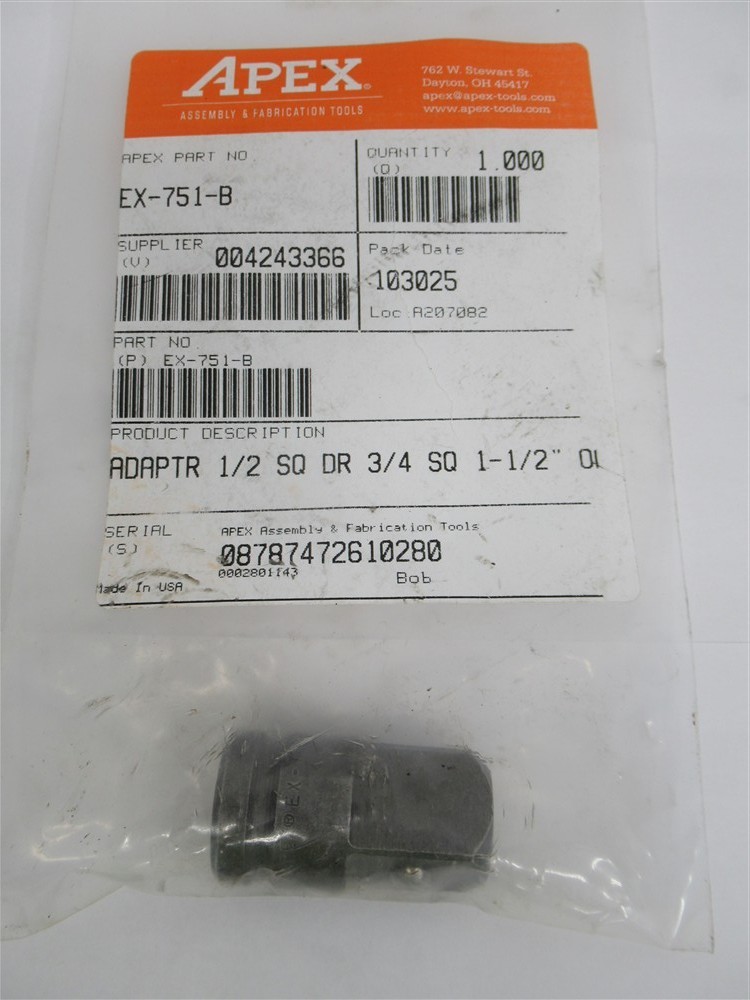 Apex EX-751-B, 1/2″ Female x 3/4″ Male Socket Adapter, 1-13/16″ Long
