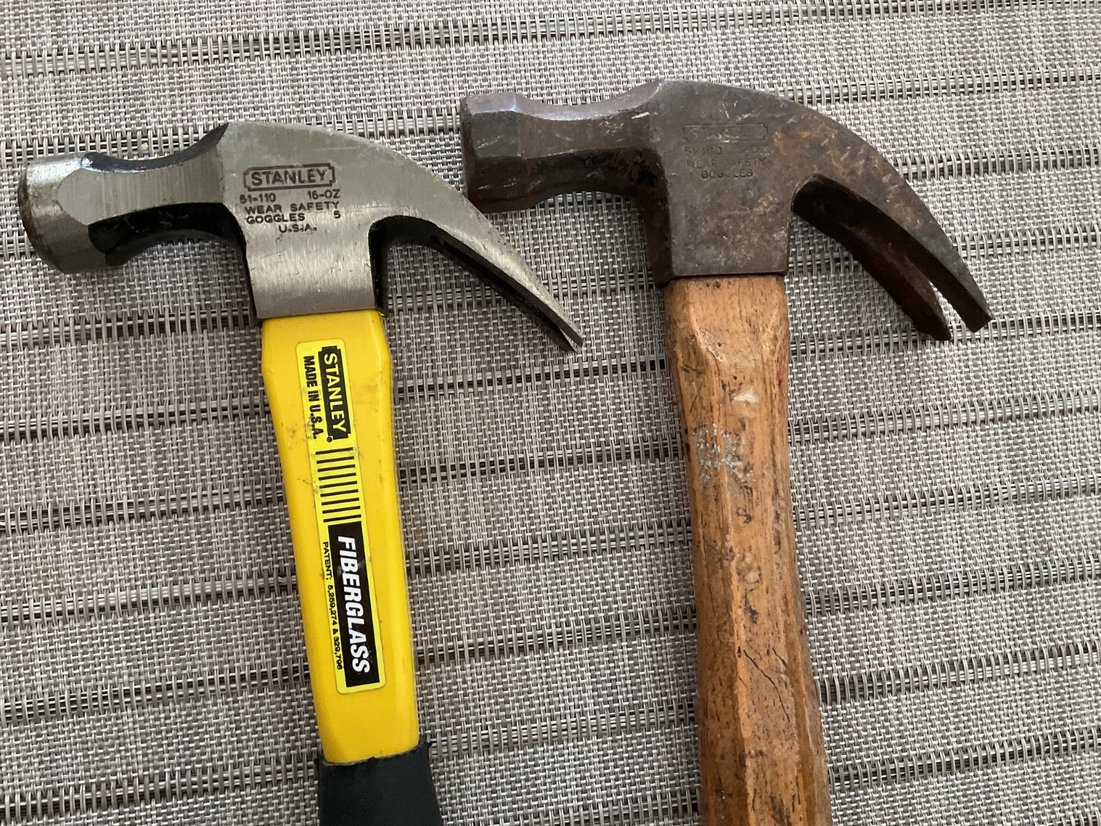2 Stanley 16-oz Claw Hammers 51-110 FiberGlass Handle 51- 180 Wood Handle