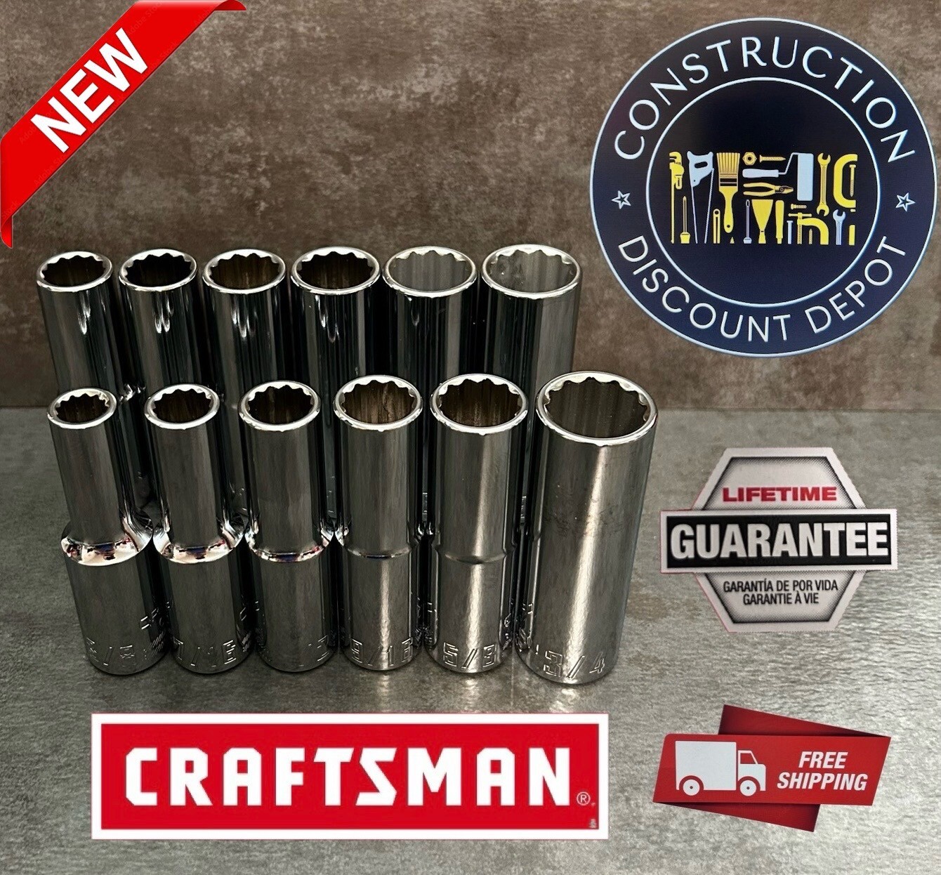 New Craftsman 12 Piece Deep 1/2″ Drive SAE & METRIC MM 12 Point socket set