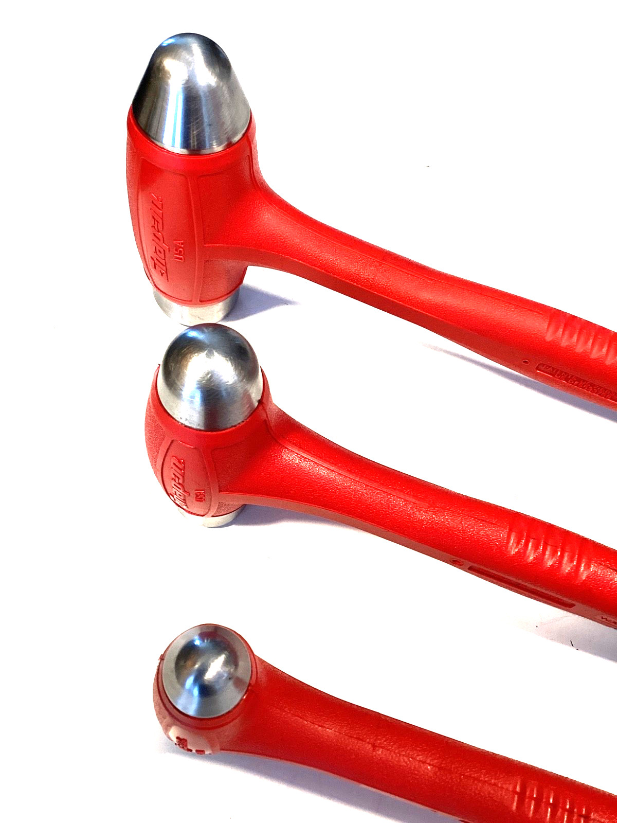 Snap On 3 Piece RED Soft Grip Ball Peen Dead Blow Hammer Set FOAM Tray HBBD302FR