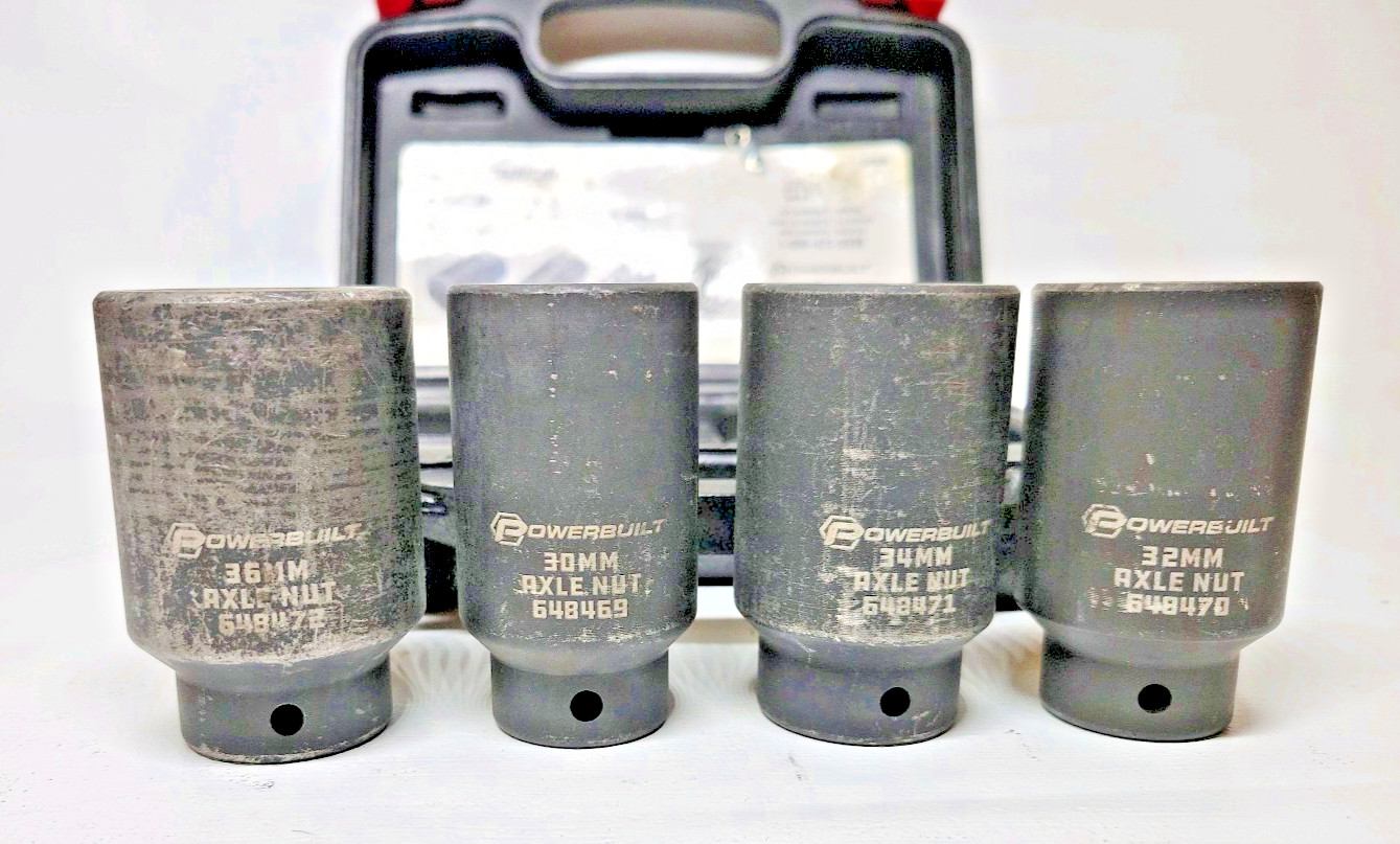 POWER BUILT ,AXLE NUT SOCKET SET, 648635, 4PC.WITH HARD CASE, KIT 10 ( B4)