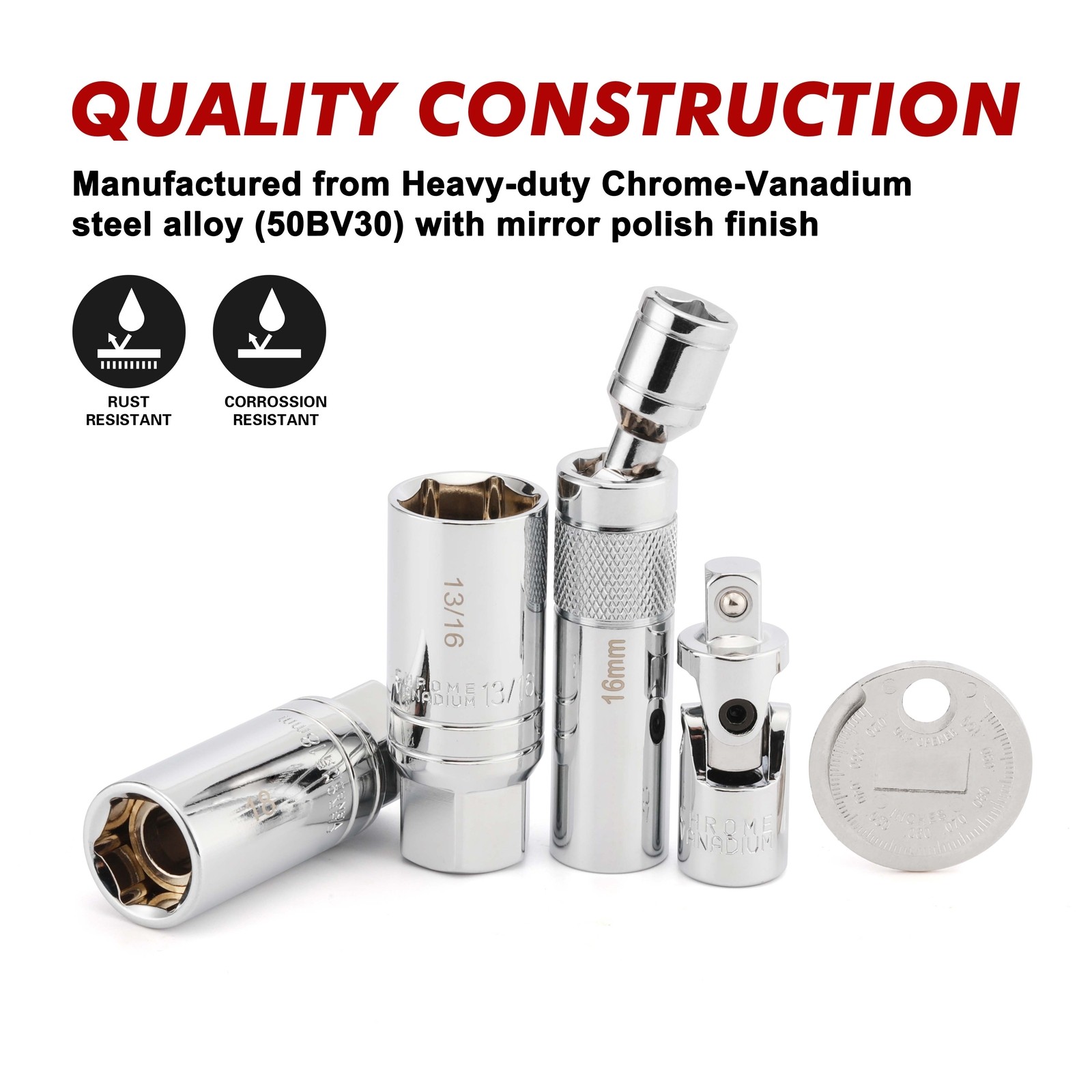 10PCS 3/8″Drive Magnetic Spark Plug Socket Set 6PT&12PT Extension Bar CR-V Steel