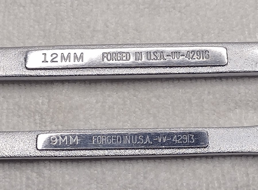 2pc Craftsman -VV- 12Pt Metric Combination Wrench Lot, 12mm; 9mm (42916; 42913)