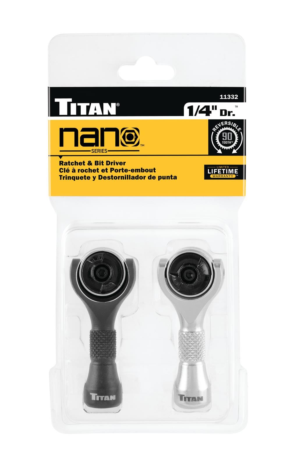 Titan Tools 11332 2pc 1/4 In. Drive Nano Ratchet And Ratcheting Bit Driver Sets
