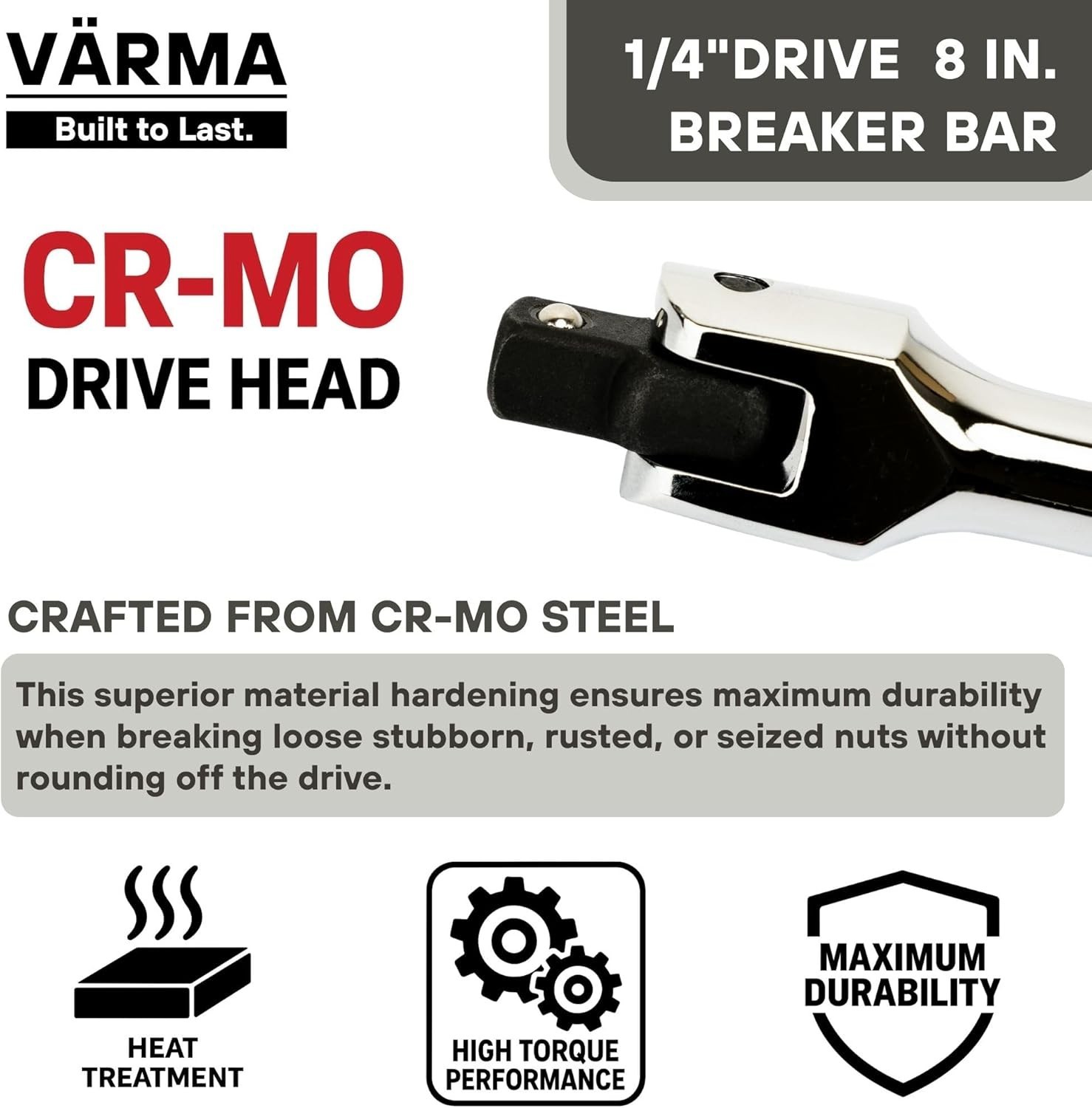 1/4-Inch Drive Breaker Bar, 8-Inch Length – Heavy Duty CR-MO Drive Head & 12m…