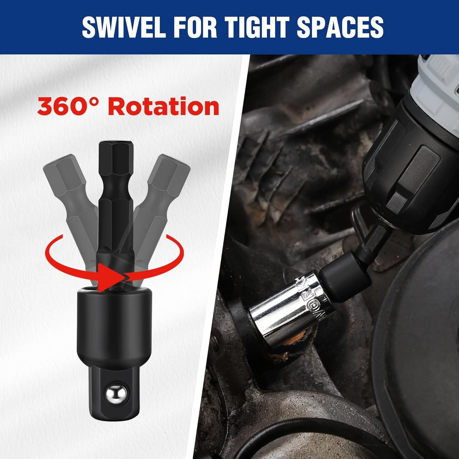 Impact Socket Adapter Set 1/4 3/8 1/2 Inch Drive Swivel Long Extension Case