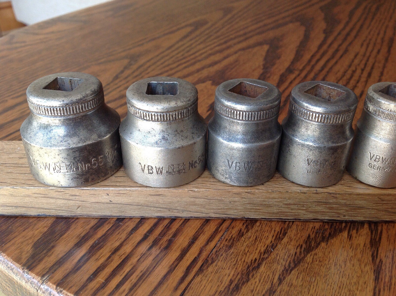 9 Vintage VBW German AF Sockets With 1/2″ Drive 1-1/4″ To 7/16″AF.