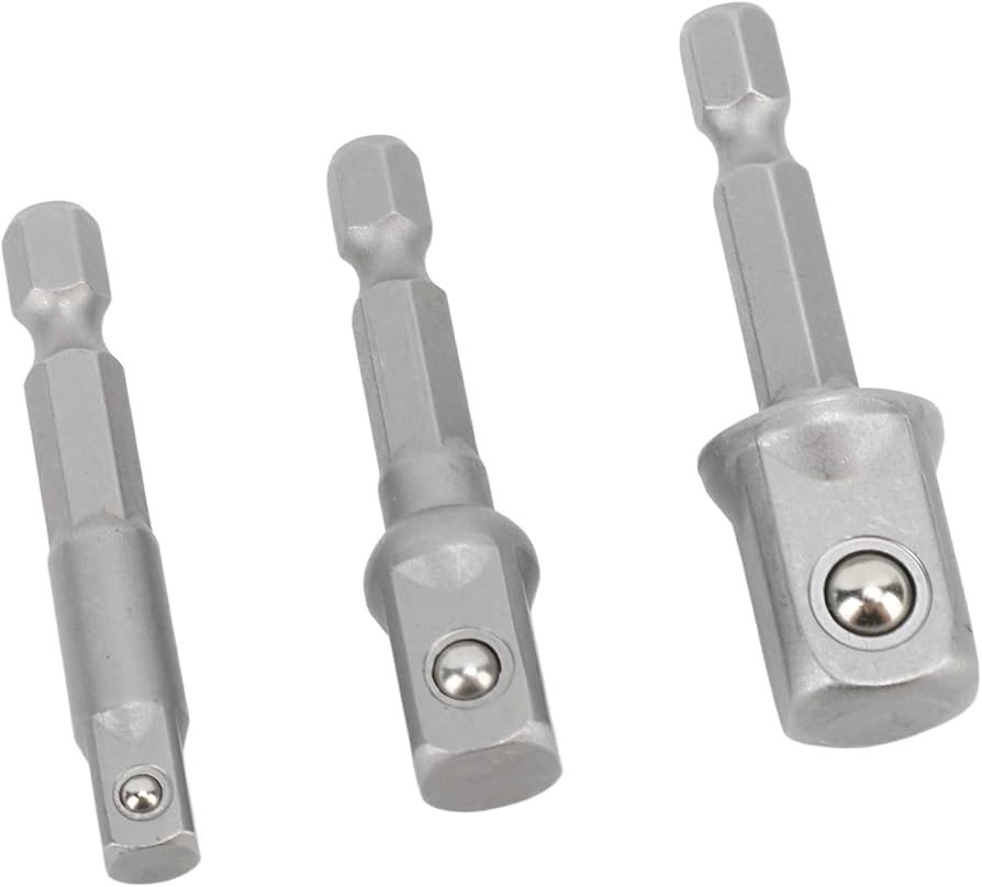 3 Pcs Power Drill Adapter Socket 1/4in 3/8in 1/2in Hex Shank Square Head Drill