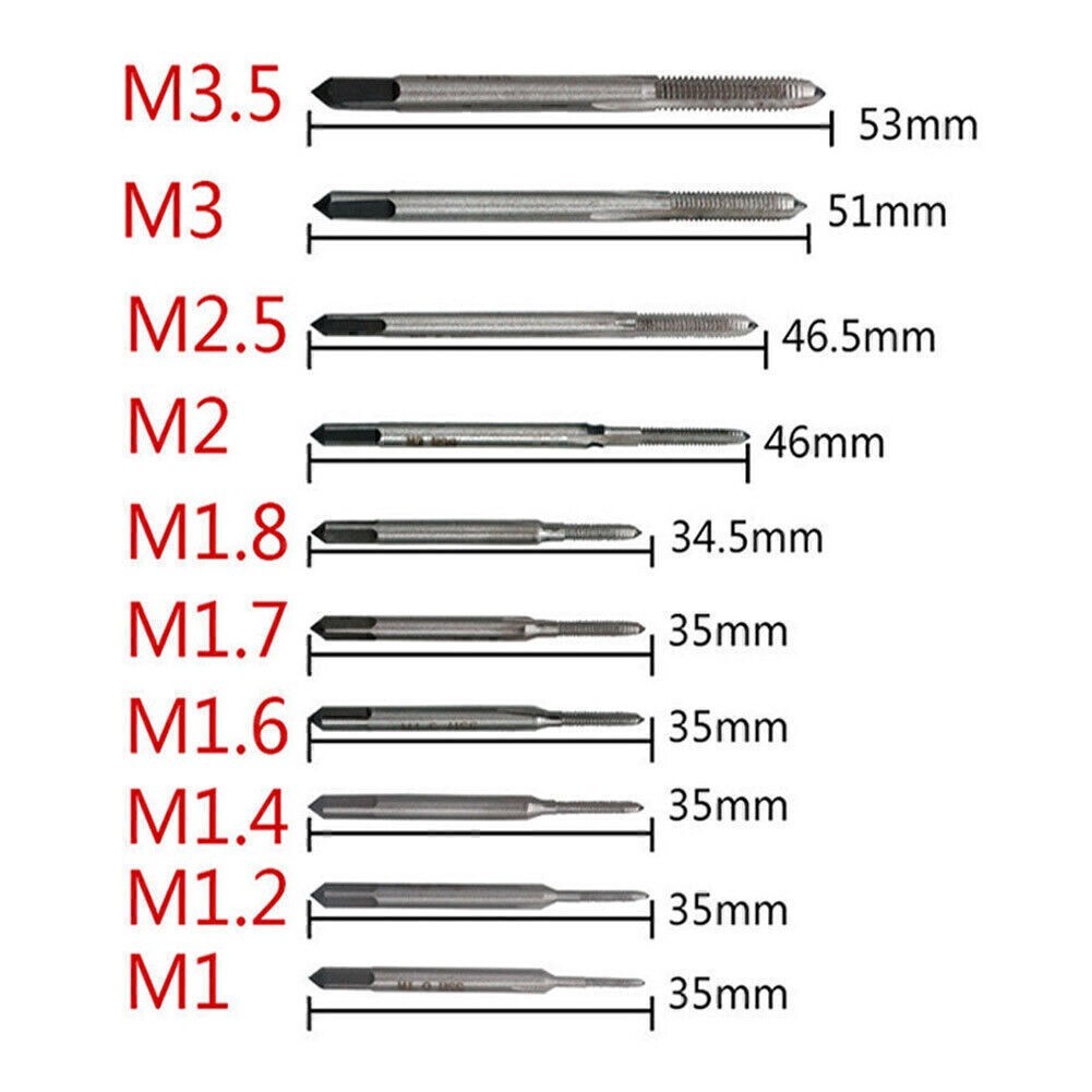 10x ForM1-M3.5 Shank Plated HSS Hand Screw Thread Metric Plug Tap Drill Bits Set
