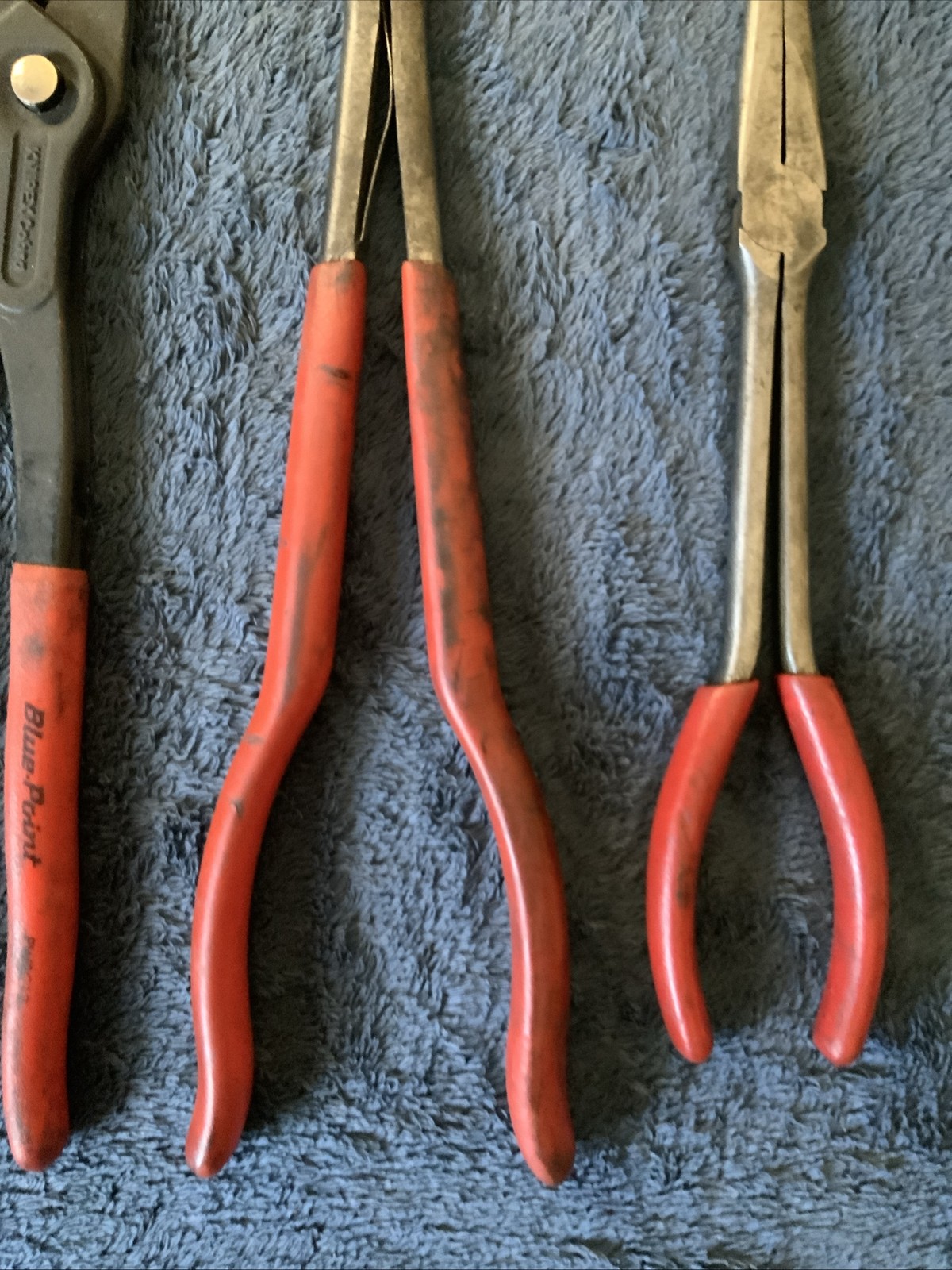Snap On/ Blue Point 3pc Pliers….hard To See Logos…..see Descrip, One Has Bend