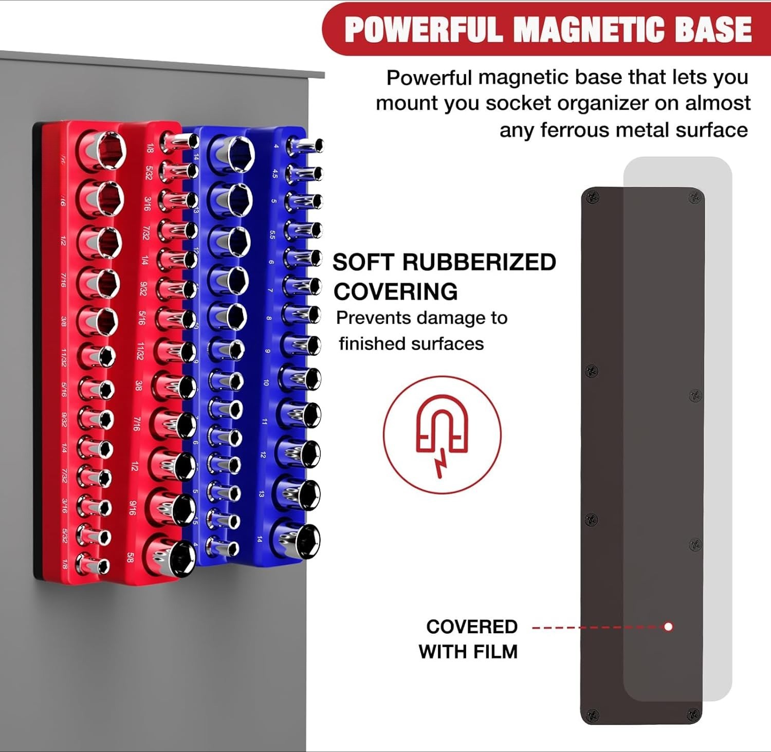 1/4 Inch Magnetic Socket Organizer,2-Pack Metric &SAE Sockets Holder Set