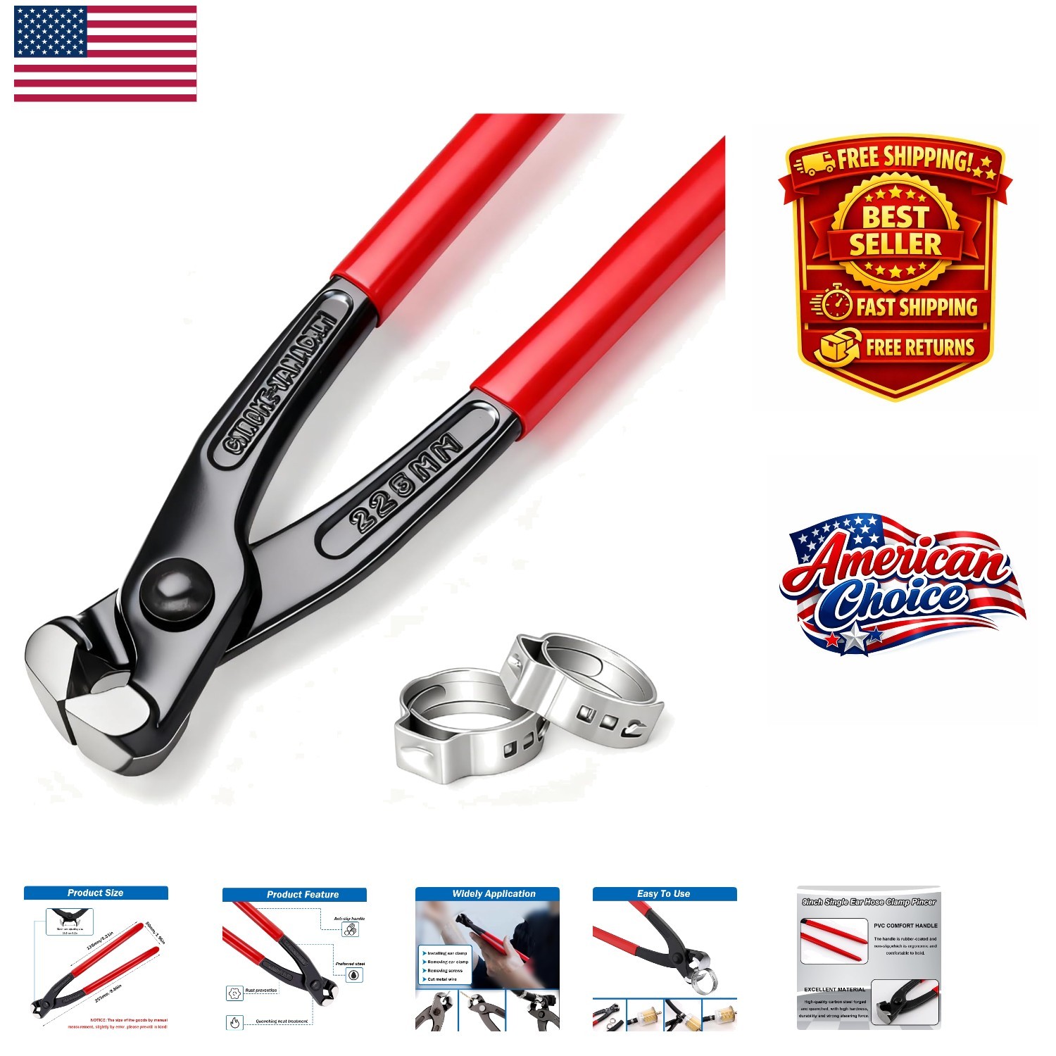 Durable 9-Inch Hose Clamp Crimping Tool with Non-Slip Grip for Efficient Repairs