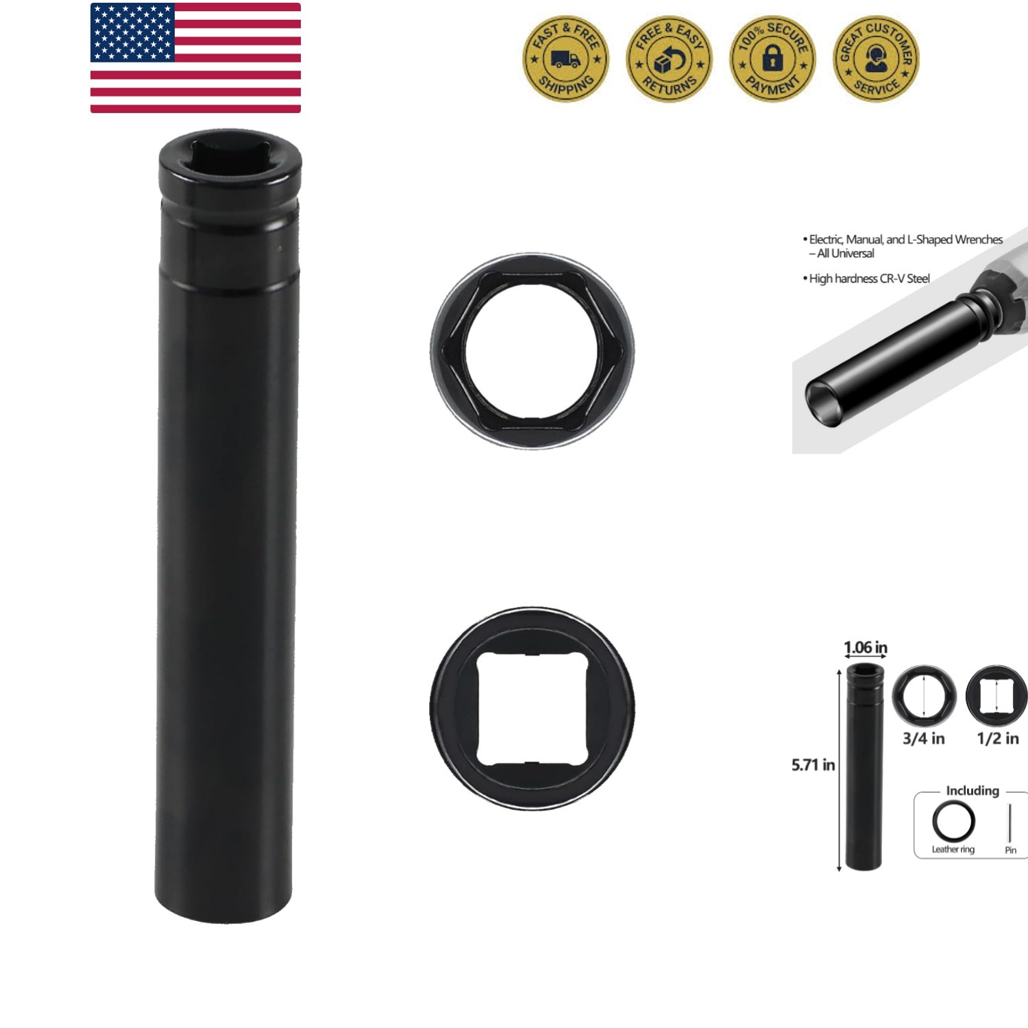3/4″ & 1/2″ Socket Truck Cage Bolt, 5.67 inches Removal Puller Tool Compatibl…