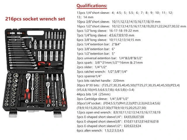 NEW 216PCS Socket Set 1/2″ 1/4″ 3/8″ Drive Mechanic Tool Kit – Green