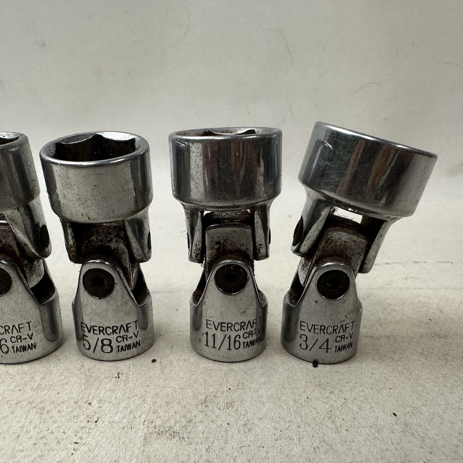 Evercraft SAE Swivel Sockets 12 Point Lot Of 7 3/8” 7/16” 1/2” 9/16” 5/8” 11/16”