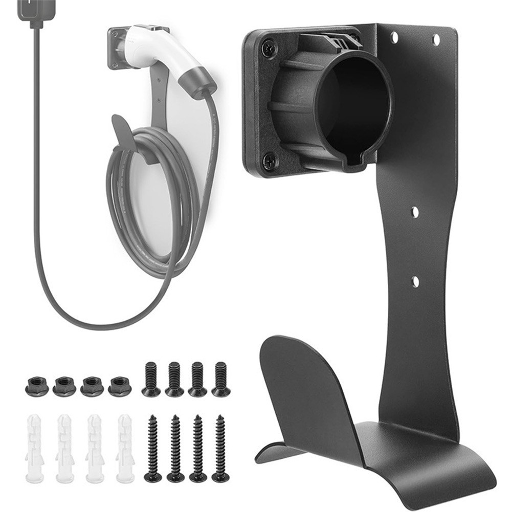 Black Wall Mount Stainless Steel Bracket for J1772 EV Charging Cable Holder