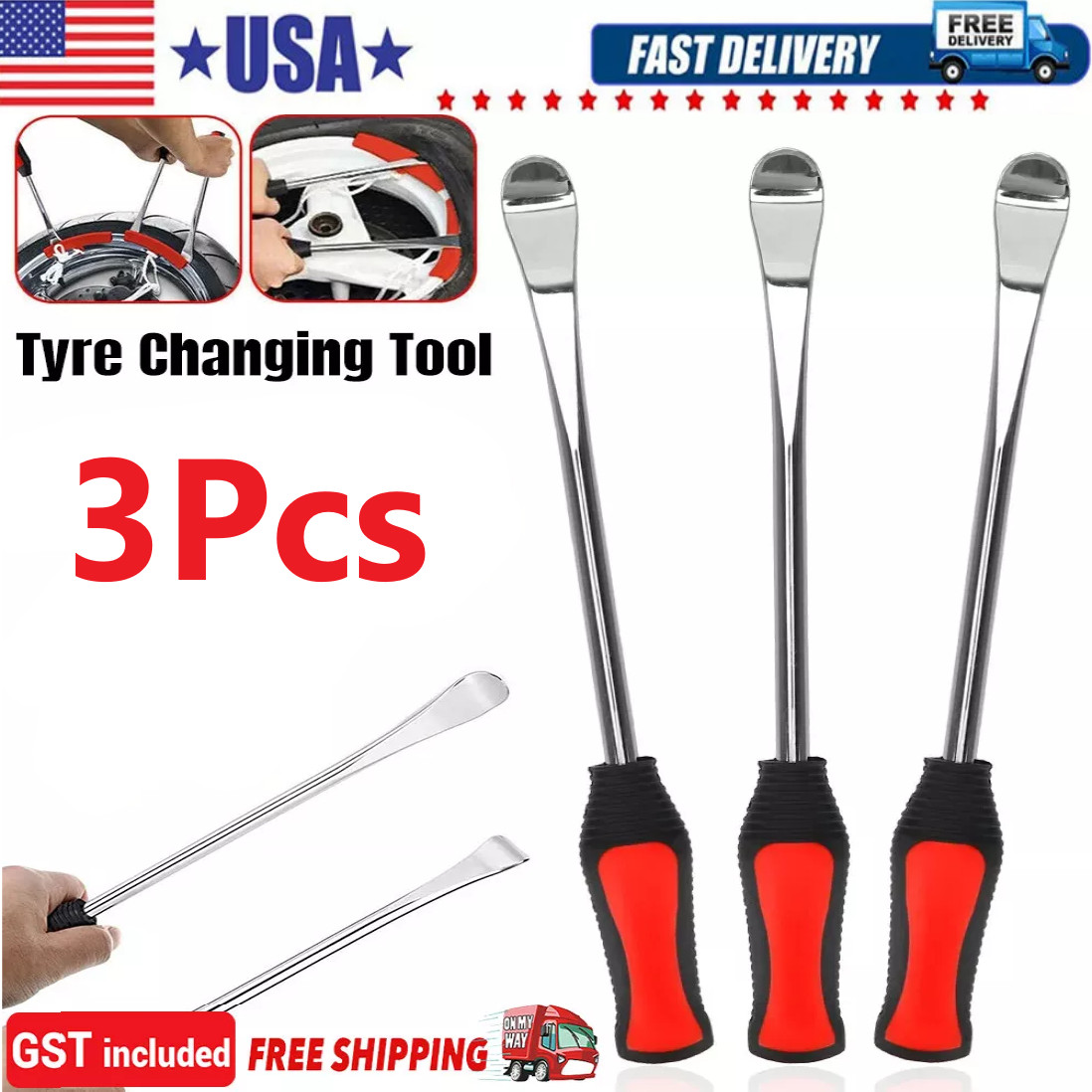 Steel Tire Spoon Lever Iron Kit Professional Motorcycle Tire Changing Tool USA