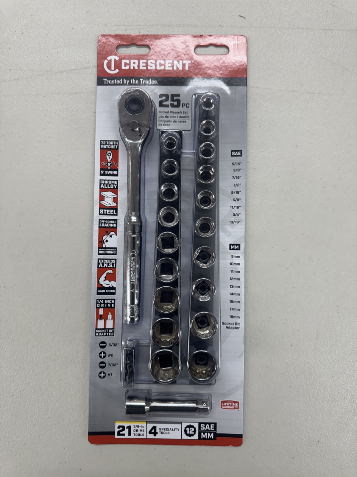 Crescent CSWS7C 25 Pc 1/4″ Drive Socket Wrench Set SAE/Metric