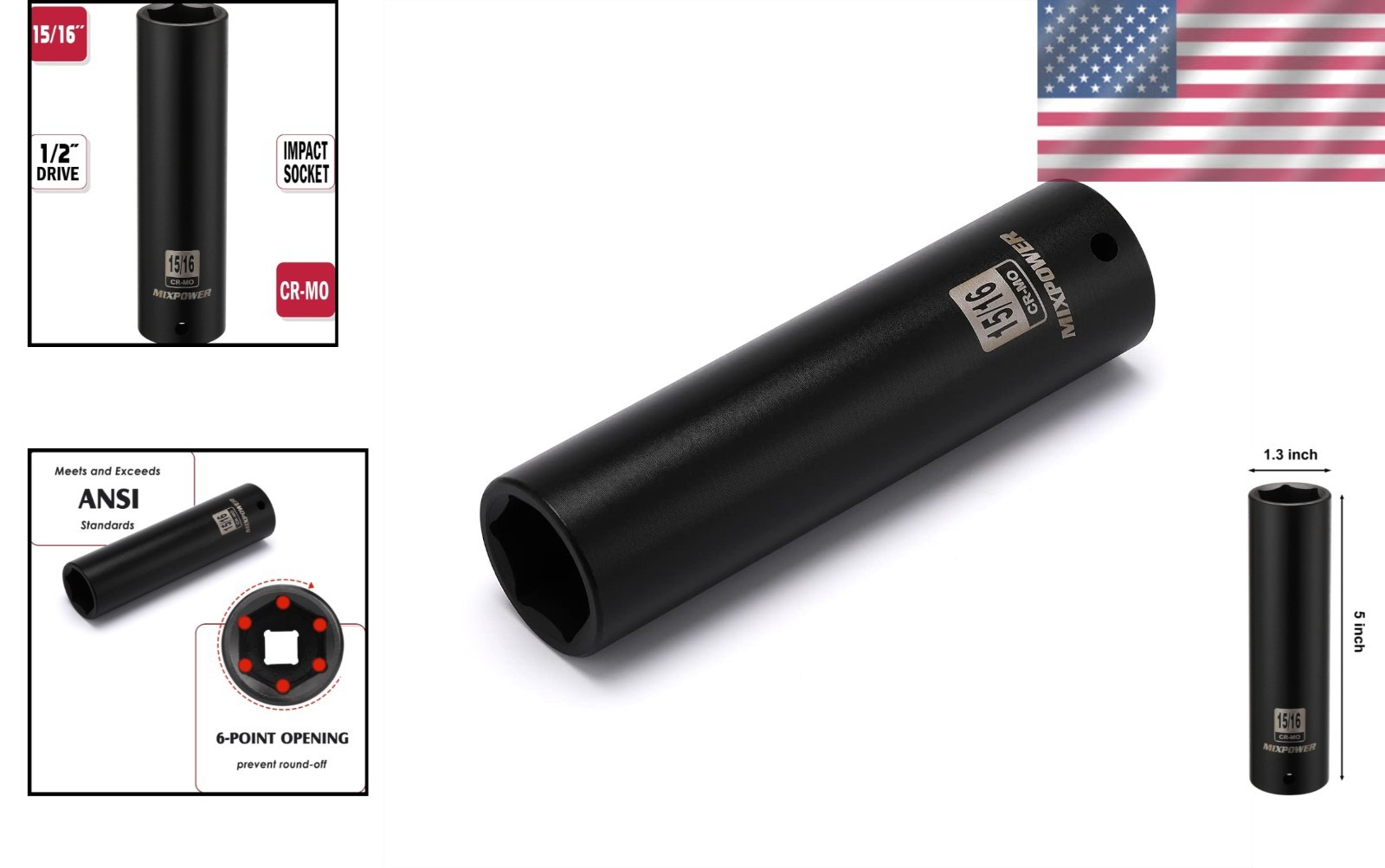 1/2» Drive High-Torque 15/16 Inch Deep Impact Socket – ANSI Compliant Socket