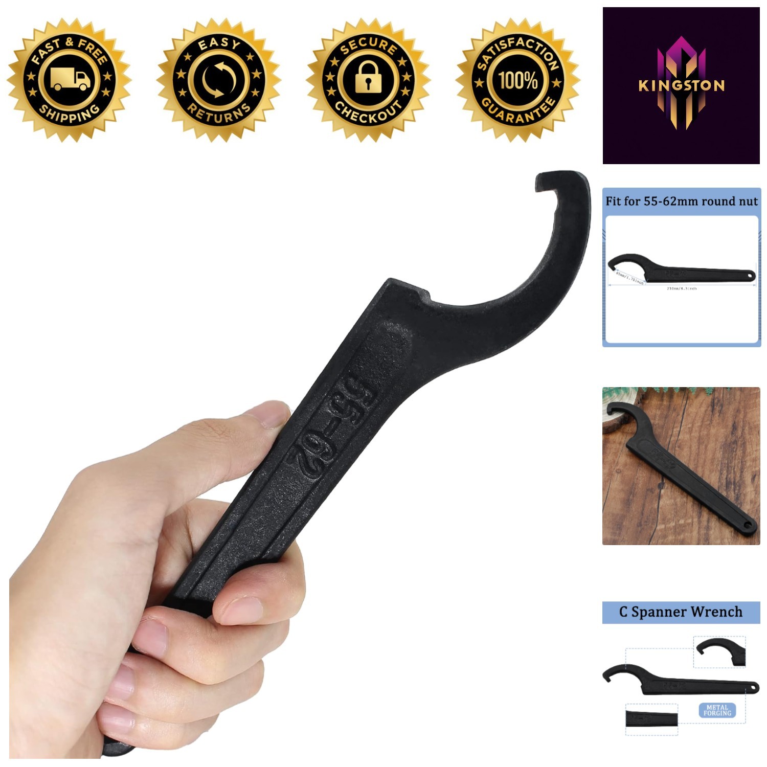7-inch C Hook Spanner Wrench – High Torque Carbon Steel for Round Nut Adjustment