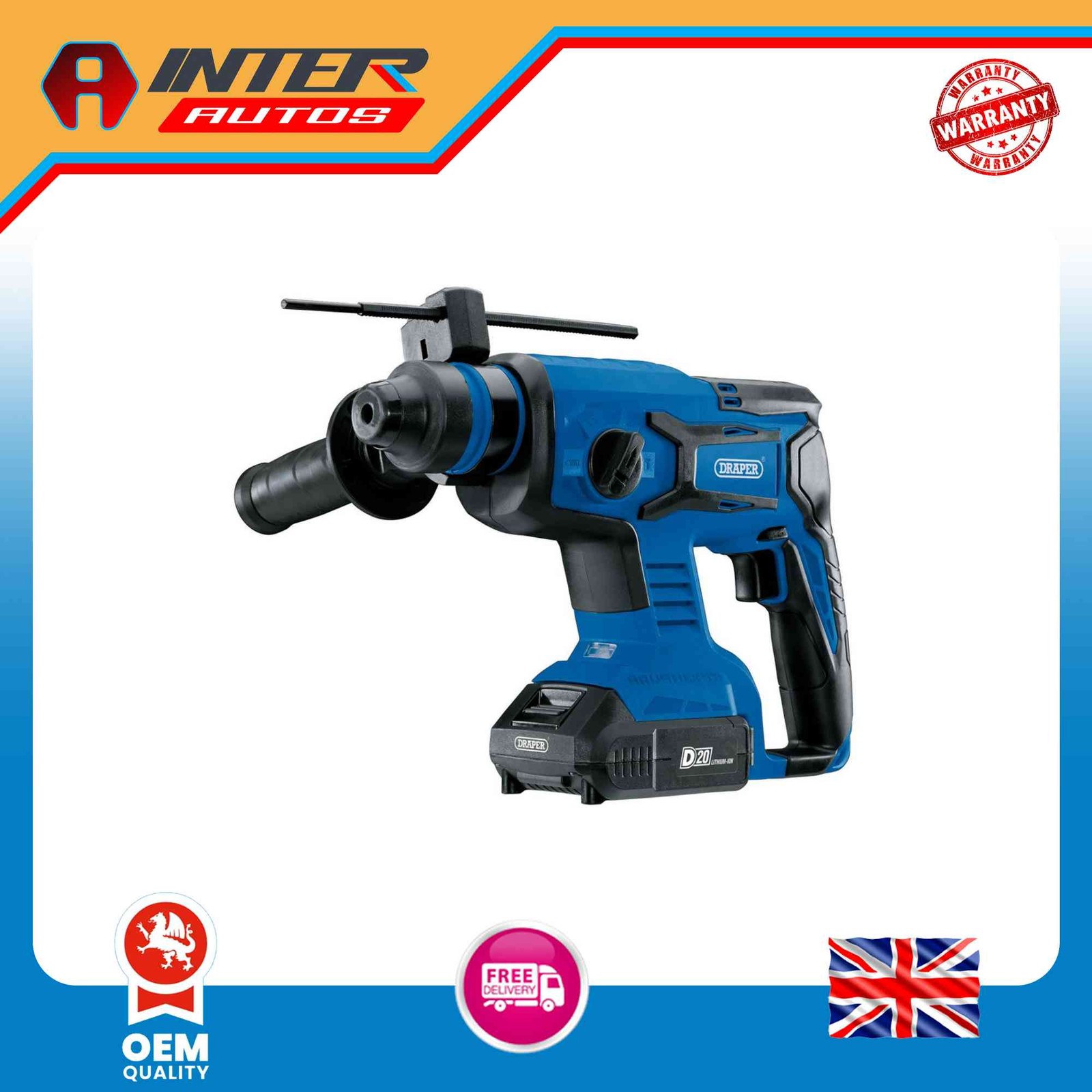 Draper D20 20V Brushless SDS+ Rotary Hammer Drill 2×2.0Ah Batteries 1xCharger
