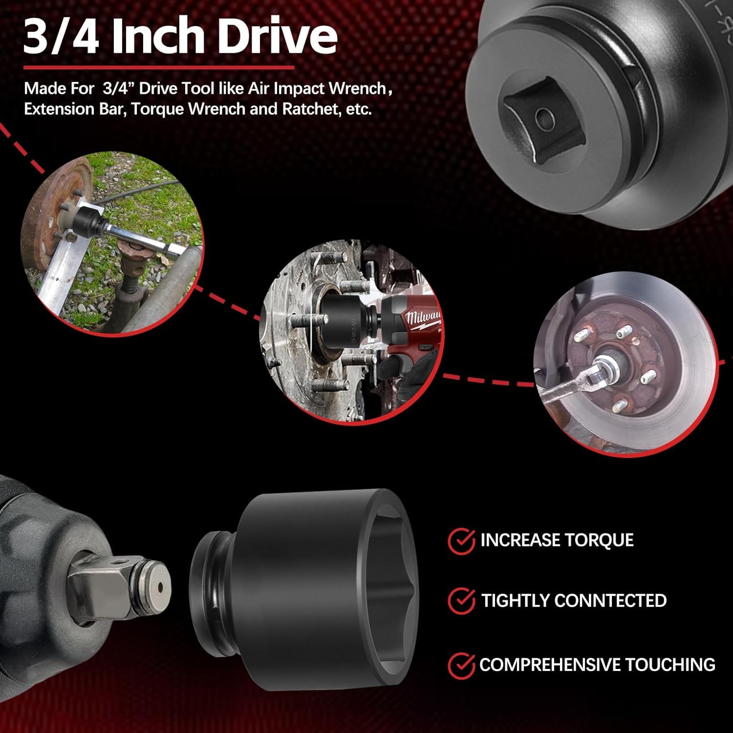 8pcs 3/4″ Drive Jumbo Deep Large Impact Socket Set 6 Point SAE 2-1/16″ to 2-1/2″