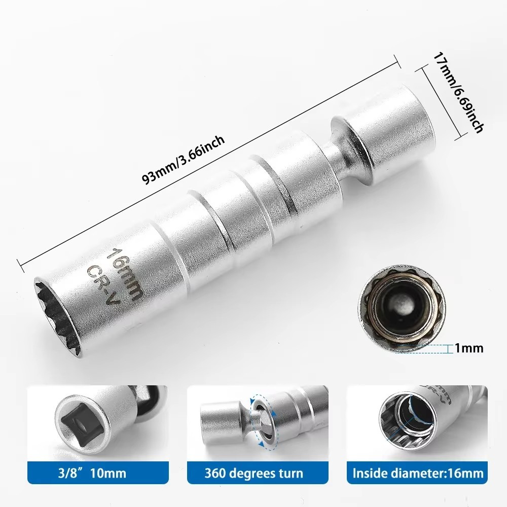 10PCS 3/8″Drive Magnetic Spark Plug Socket Set 6PT&12PT Extension Bar CR-V Steel