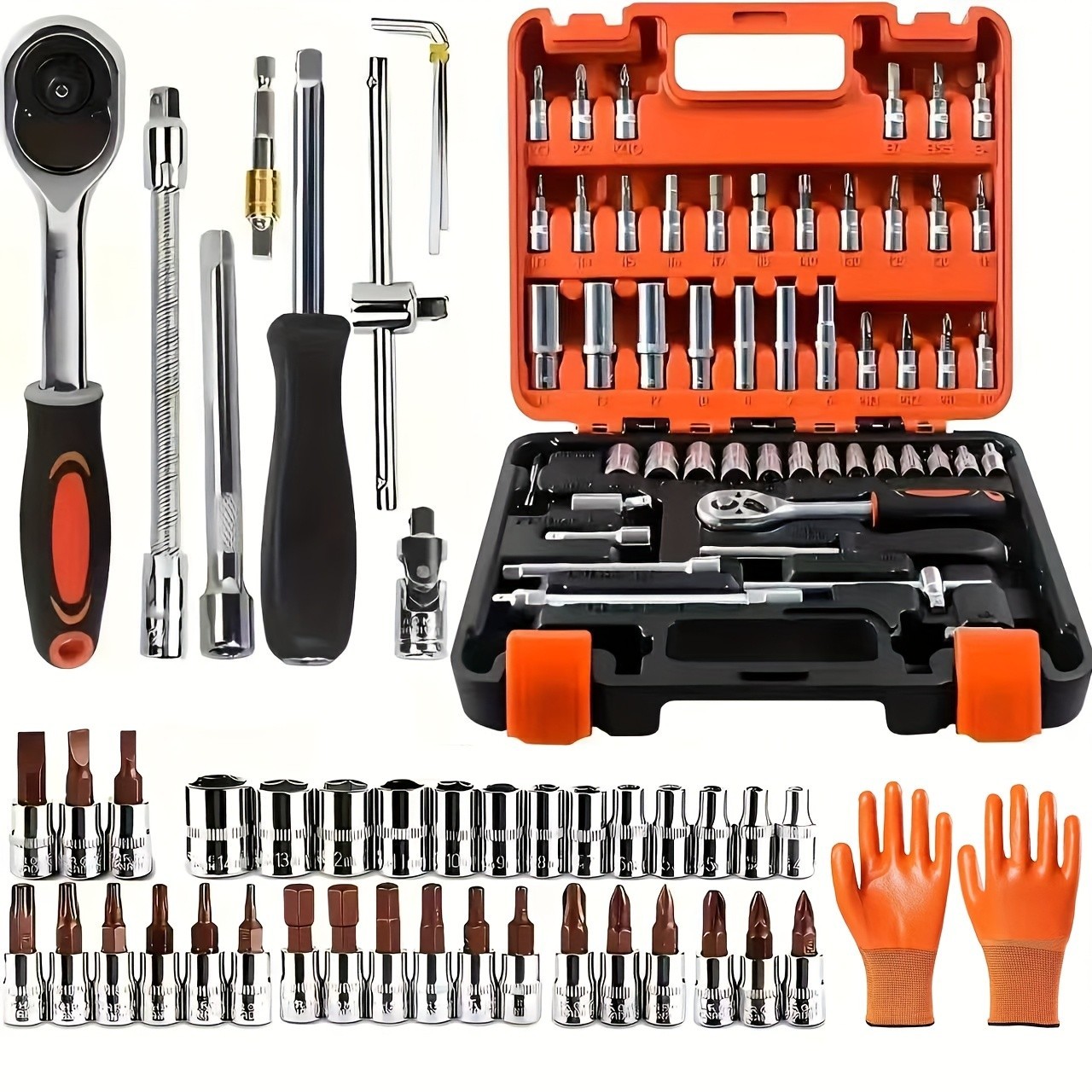 53/82/121/151PCS Heavy-duty Stainless Steel Socket Wrench Set