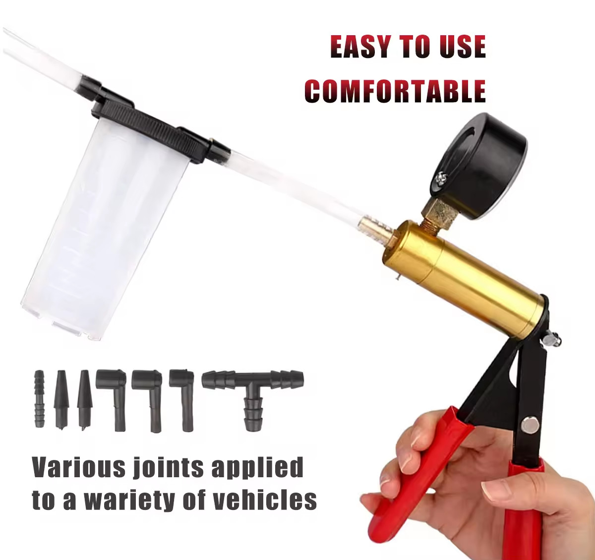 Car Vacuum Pump Tester, Hand Brake Liquid Suction Tool, 0~30 inHg 0~760 mmHg kPa