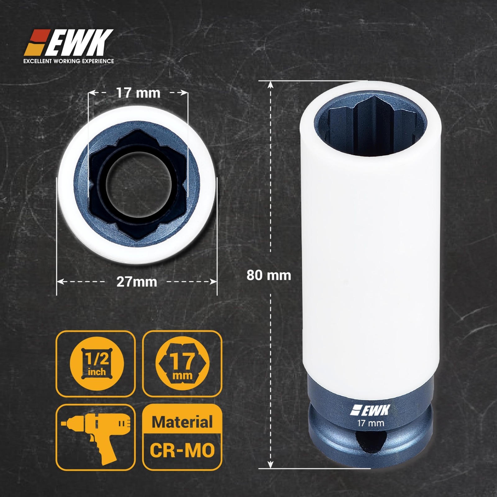 17mm Protective Lug Nut Socket for Mercedes, Non-Marring Metric Tool, Convex Hea