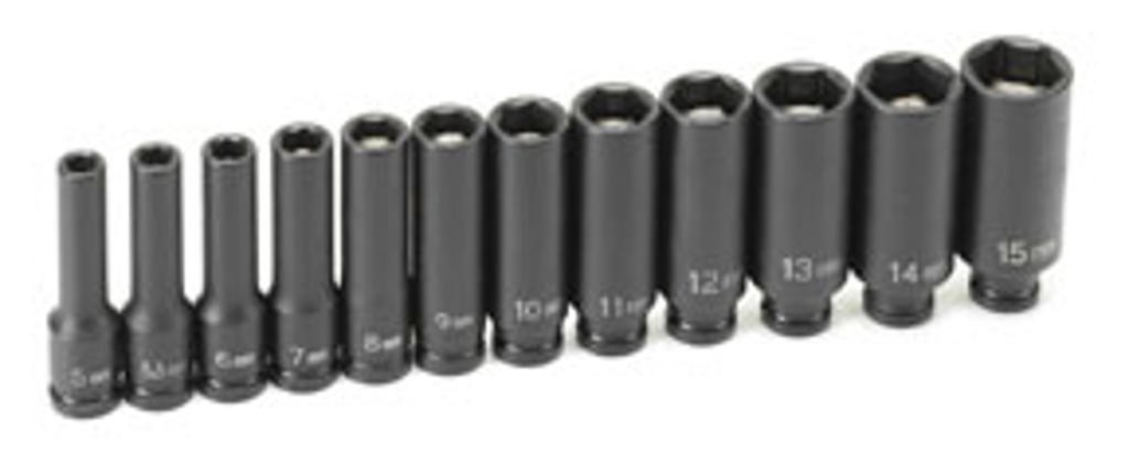 12-Piece 1/4 in. Drive 6-Point Magnetic Deep Impact Socket Set GRY-9712MDG New!