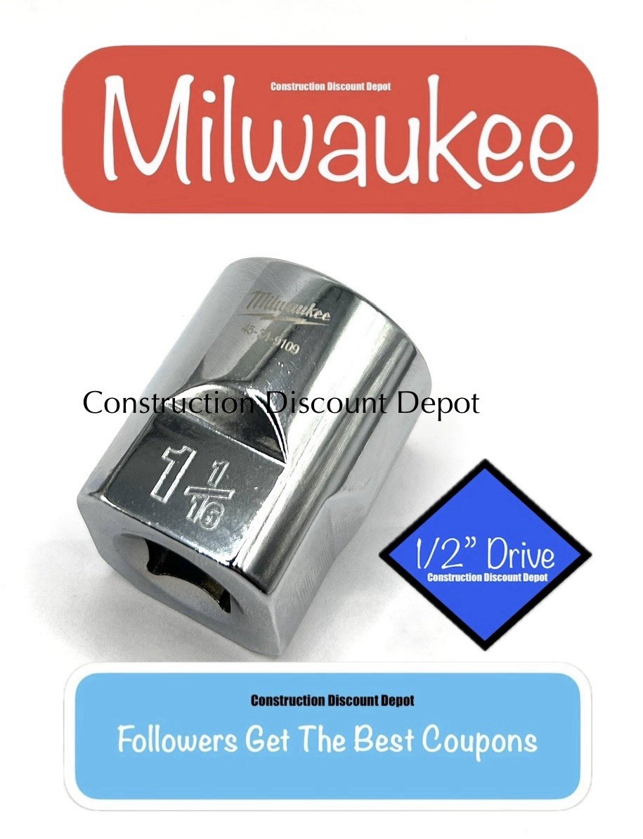 Milwaukee 1-1/16″ in. 1/2″ Drive SAE 6 Point Standard Shallow Socket 45-34-9109